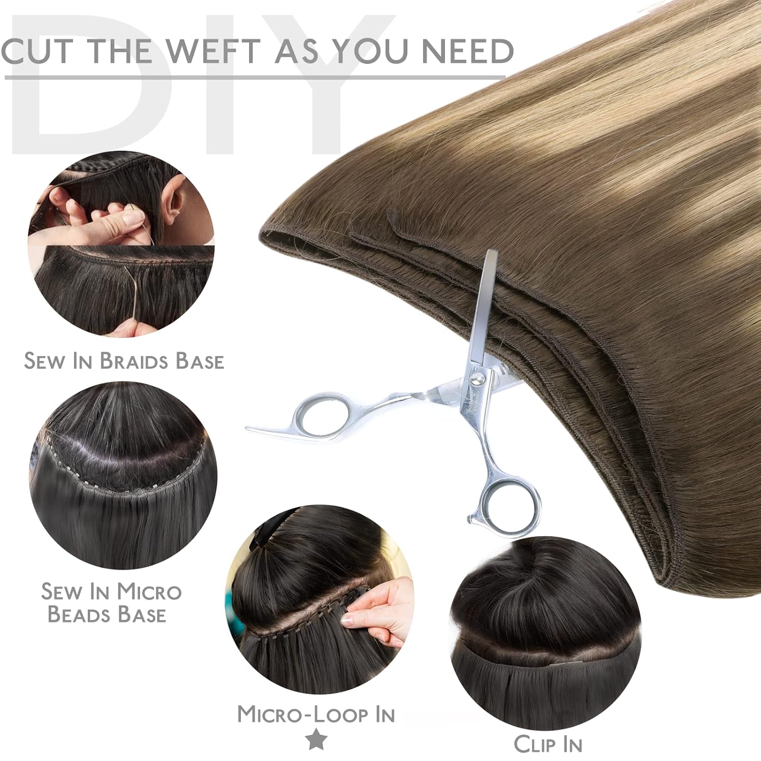 Thumbnail 3 de WENNALIFE Sew In Hair Extensions Real Human Hair – 20 Inch, Balayage Chocolate Brown to Caramel Blonde