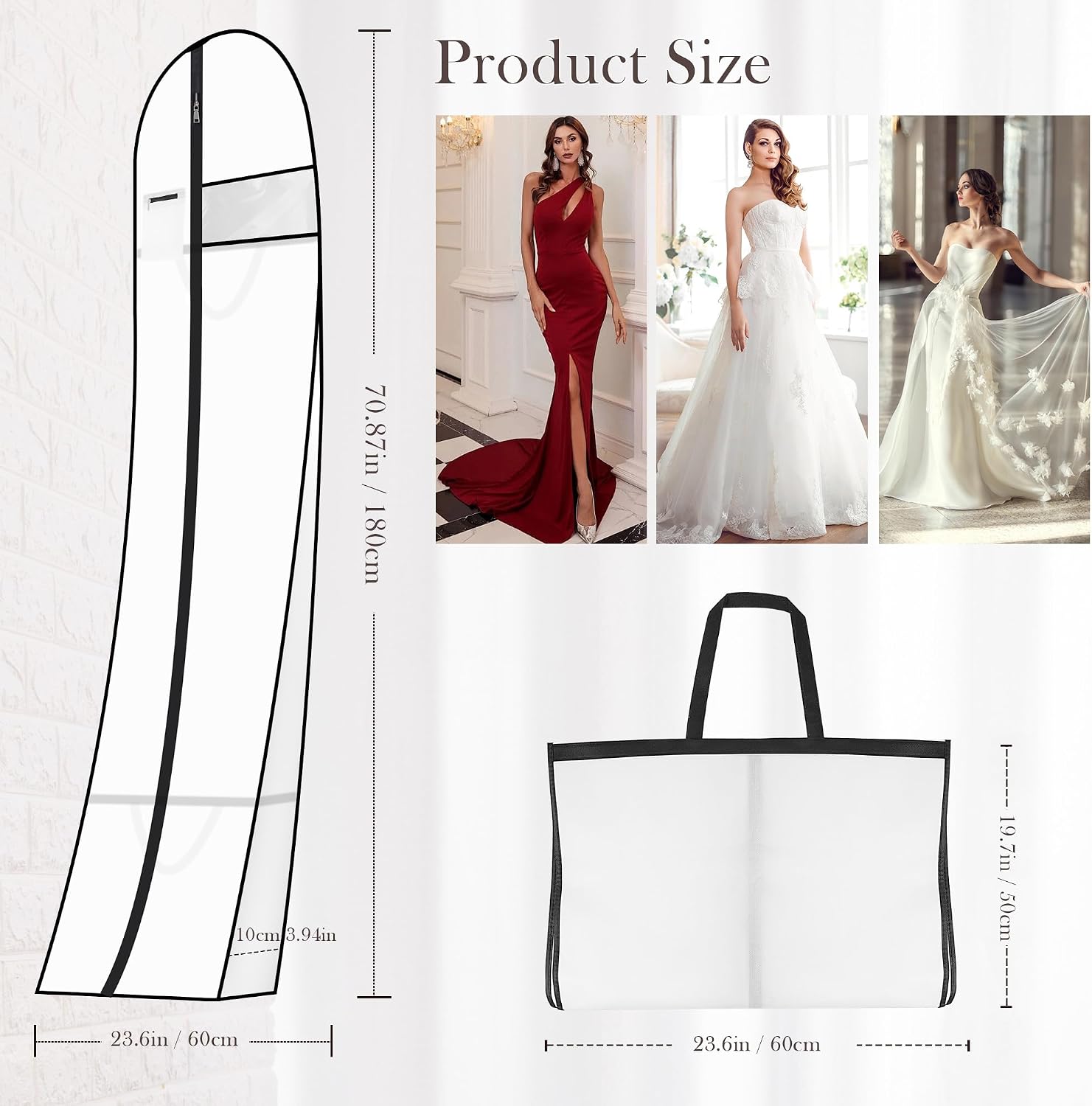 Detalle de AiQInu Borsa Porta Abiti Lungo 180x60 cm – Custodia antipolvere pieghevole con finestra PVC
