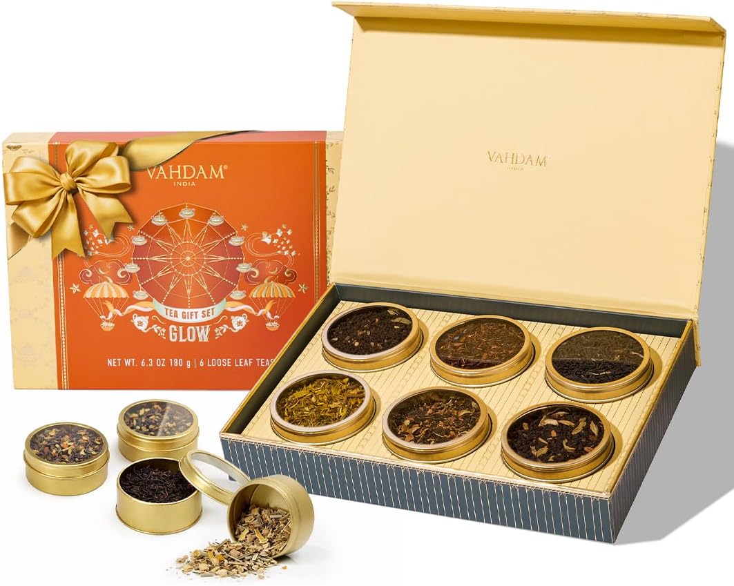 Detalle de VAHDAM Coffret Assortiment De Thés Glow – Coffret cadeau élégant pour elle