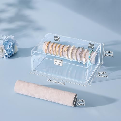 Detalle 1 de Lolalet Acrylic Bracelet Organiser Box, Clear Display Case with Velvet Rolls, No Drawer