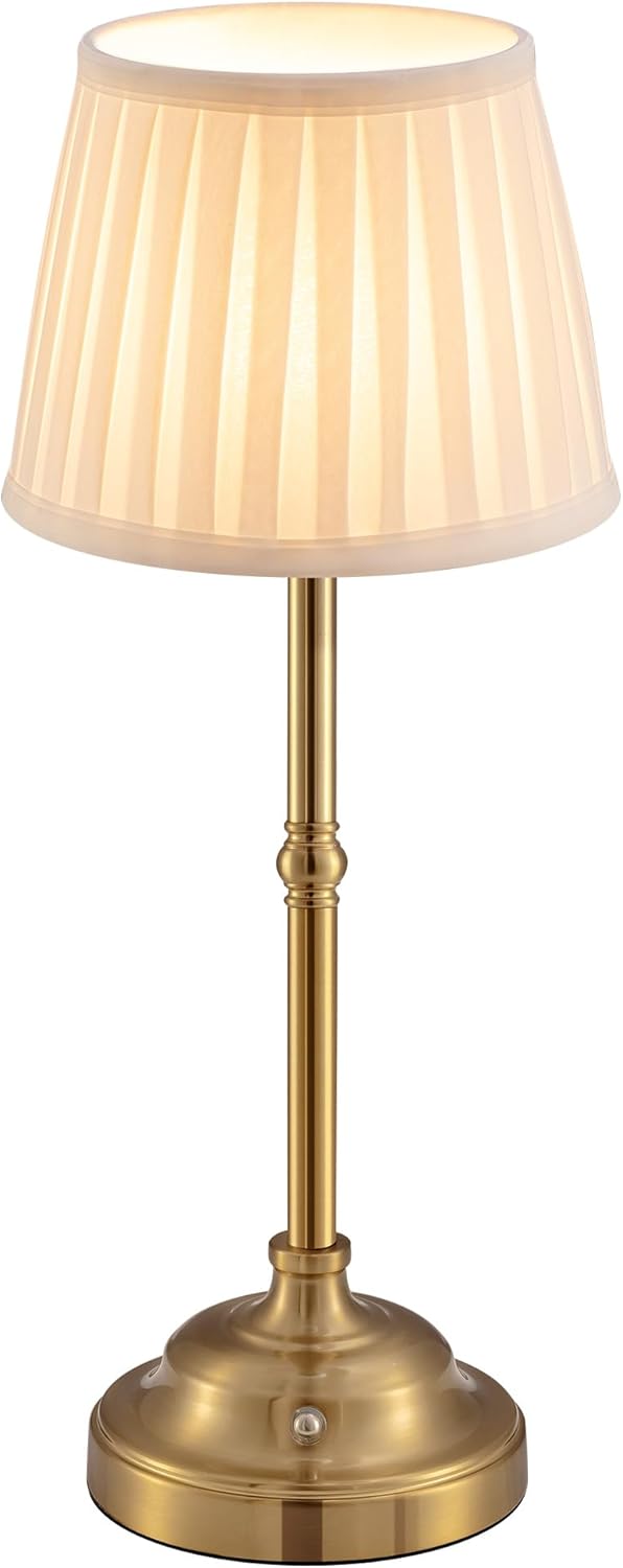 Detalle de VISDANFO Lampada da tavolo a LED senza fili – design retrò, batteria integrata 4000 mAh, dimmerabile, oro + beige