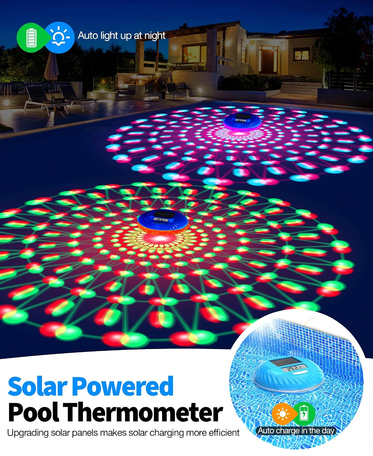 Thumbnail 1 de LuxBlue 2 en 1: Thermomètre de piscine solaire et lampe d’ambiance flottante IP68