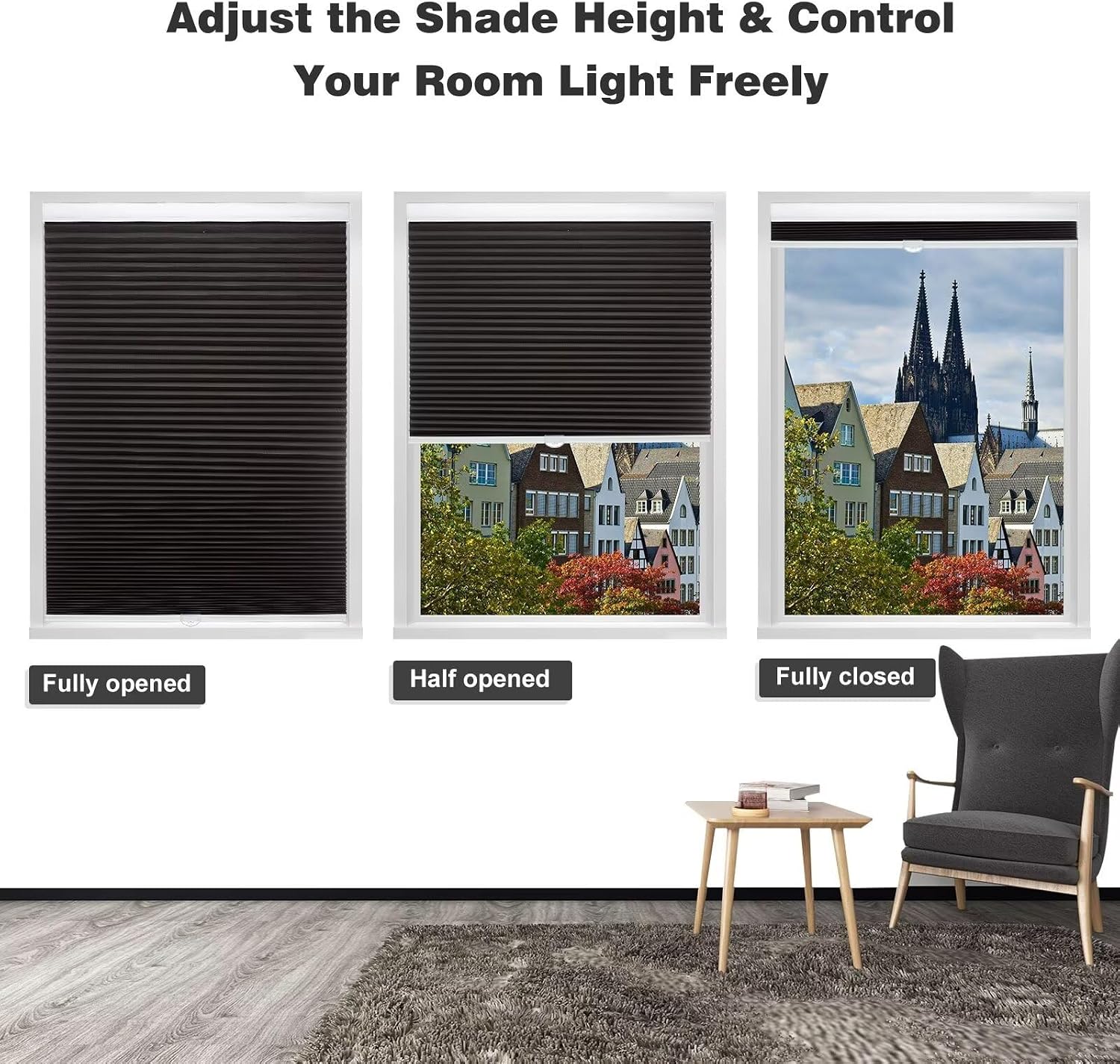 Thumbnail 5 de MYshade Cordless Blackout Cellular Shade, 41" W x 48" H, Black