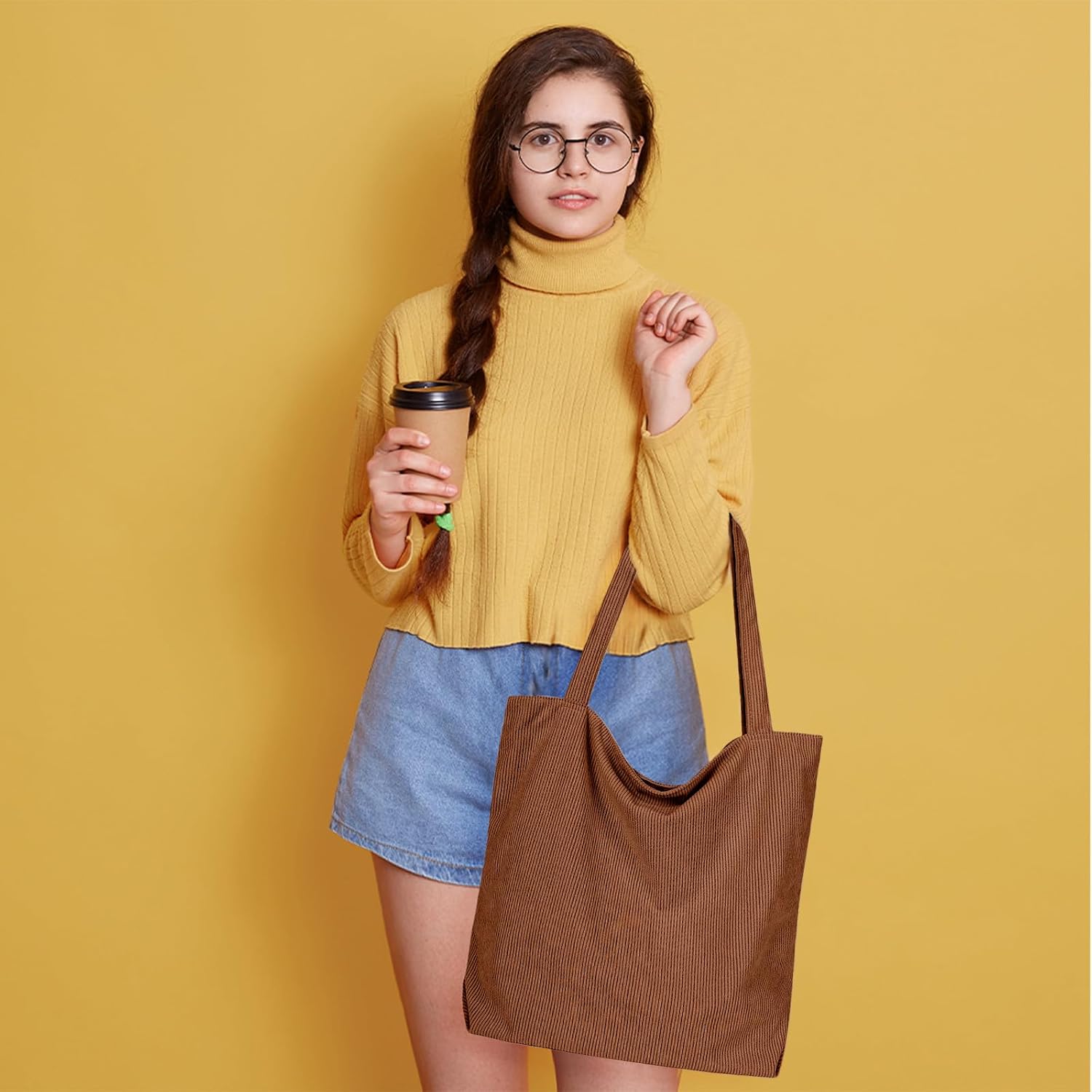 Detalle de flintronic Corduroy Tote Bag for Women – Large Capacity, Waterproof with Zipper