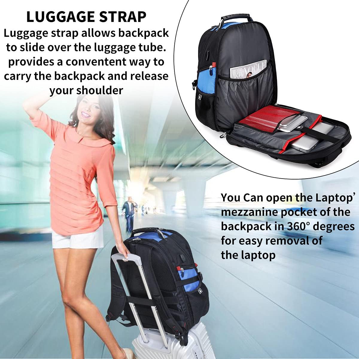Detalle de SHRRADOO Travel Laptop Backpack 50L