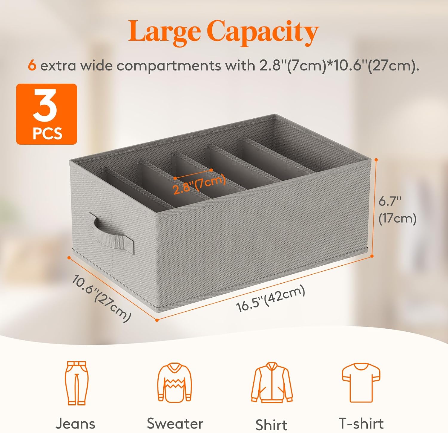 Detalle 2 de Lifewit LH23231.02FG.V1.M02 3-Pack Drawer Organisers, Foldable, 6 Compartments