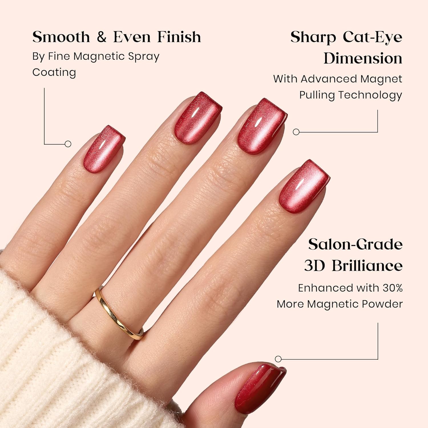 Detalle de Beetles X Press Plus Cat Eye Nails “Galaxy Aurora” – 7-Color Short Square Press-On Set (224 pcs, 16 sizes)