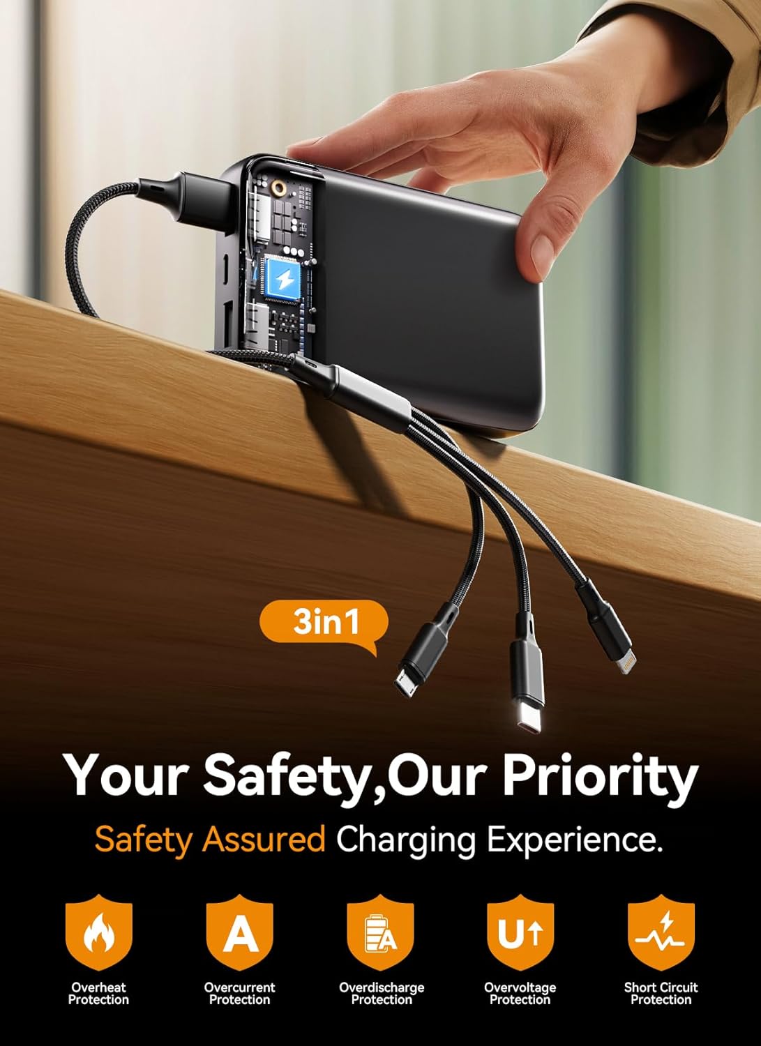 Thumbnail 6 de Power Bank Fast Charging 27000mAh with LED Display – USB-C PD 3.0 & QC 3.0, 1x USB-C + 2x USB-A, 3-in-1 Cable