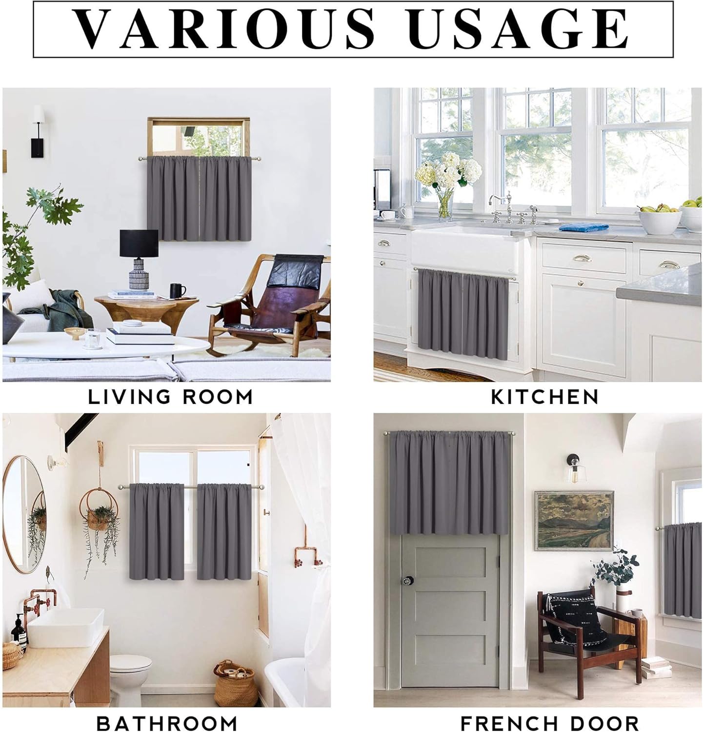Thumbnail 6 de RYB HOME Short Curtains Gray 42x36 in set of 2 🪟