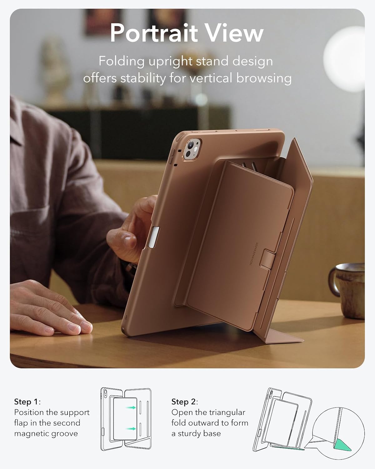 Detalle 2 de ESR for iPad Pro 13-inch Case M5/M4 with Vertical Stand Cover (2025/2024) – Brown