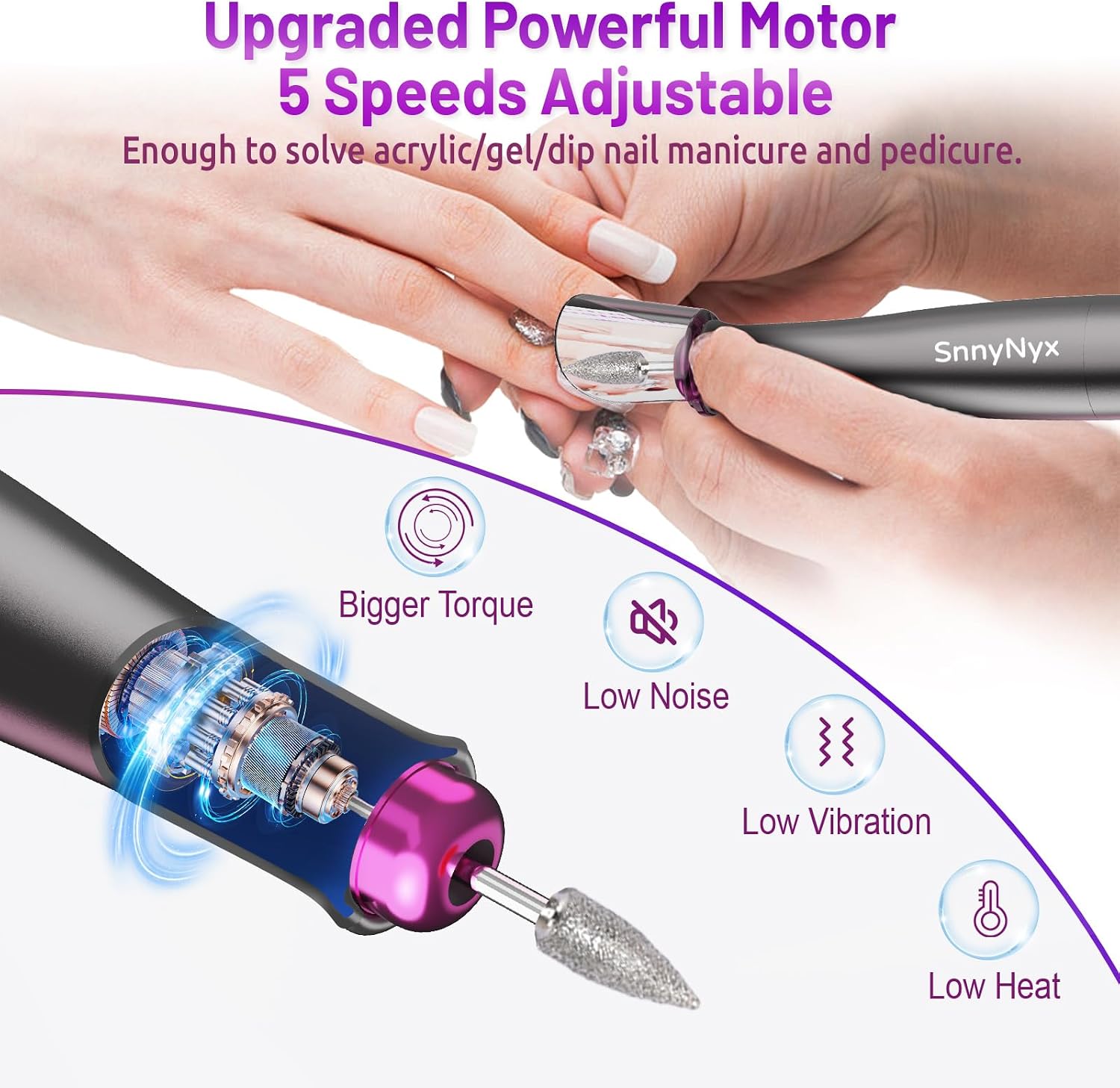 Detalle de SnnyNyx SN-ND015 Cordless Electric Nail Drill, 35,000 RPM with LCD Display