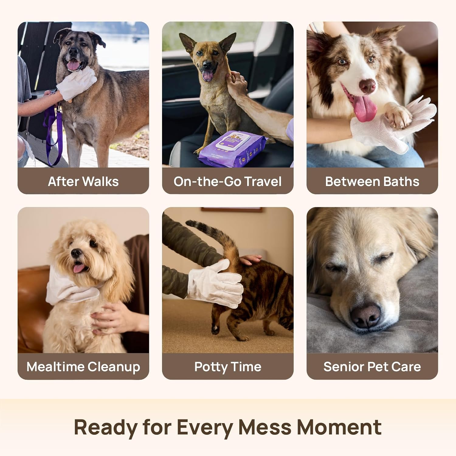 Detalle de HICC PET Grooming & Moisturising Glove Wipes for Dogs & Cats