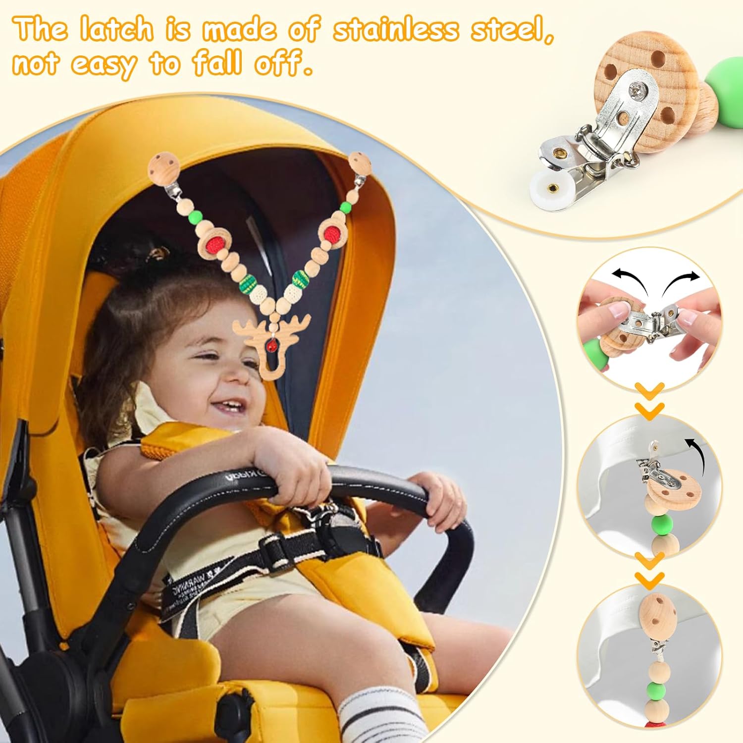 Thumbnail 3 de JWTRSVTY Kinderwagenkette aus Holz mit Elch/Hirsch-Design – Weihnachtsanhänger für Babys ab 0+ Monaten