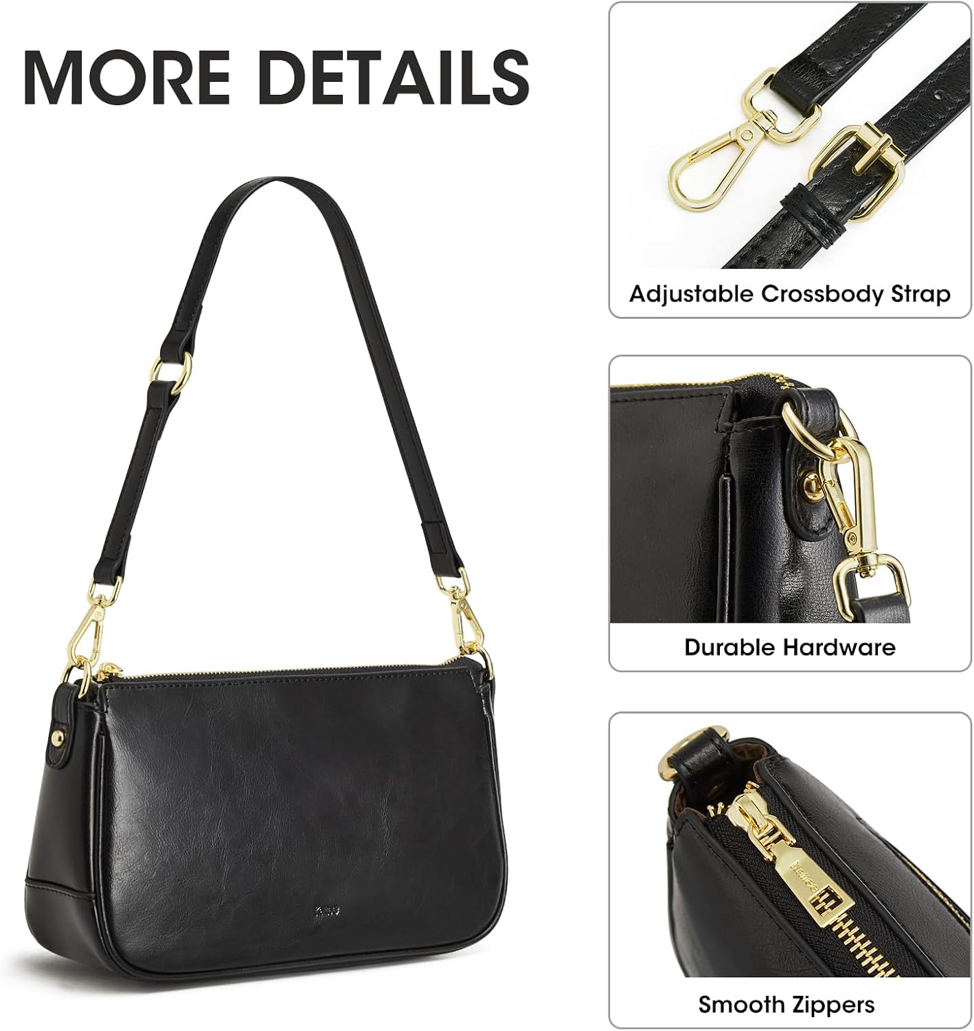 Detalle de Kattee Sac à bandoulière en cuir pour femme – petit sac clair avec bandoulière amovible