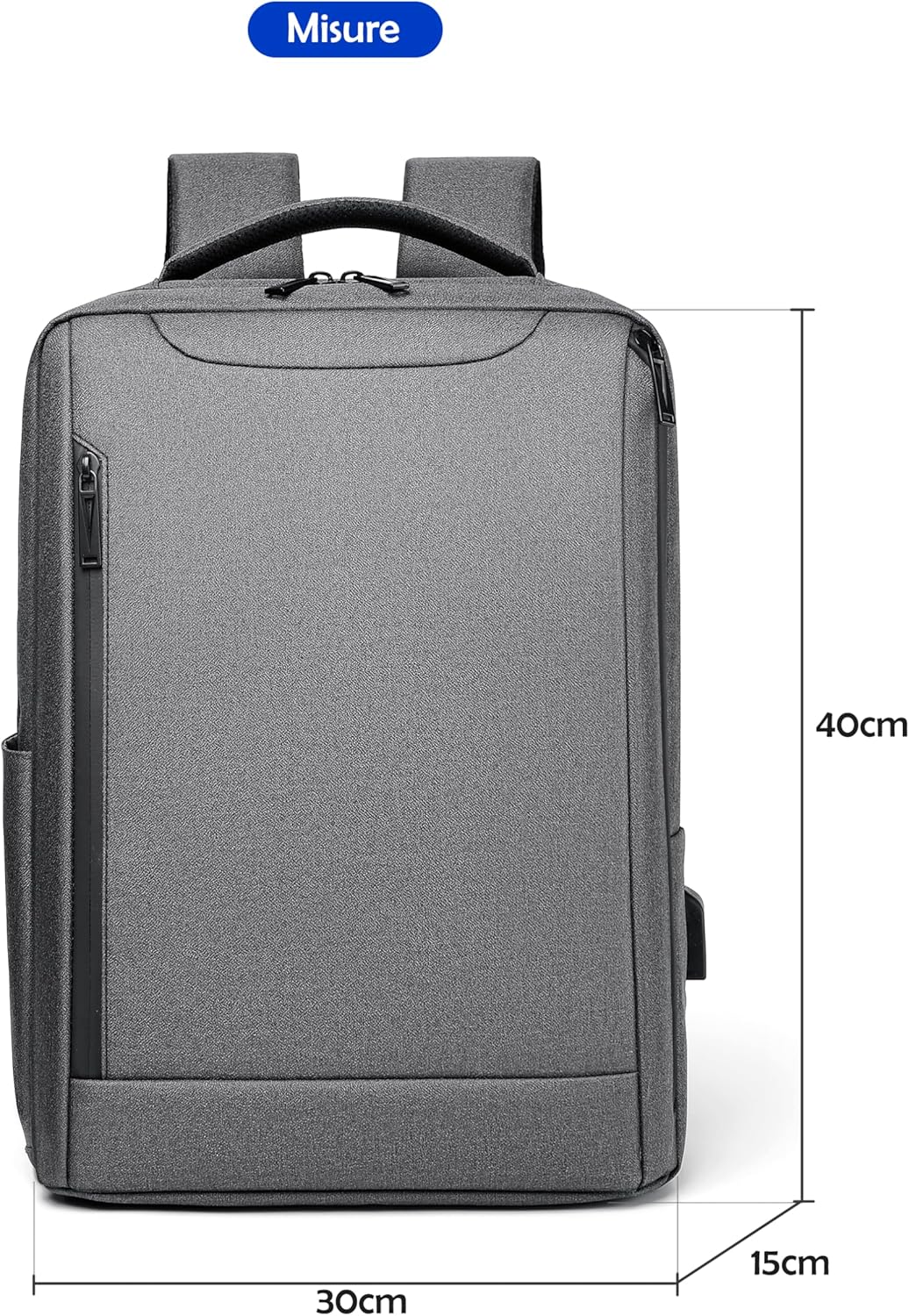 Detalle de Mixroom Zaino Porta PC con Scomparto Custodia per Laptop fino a 15.6" – Modello Z38, Grigio