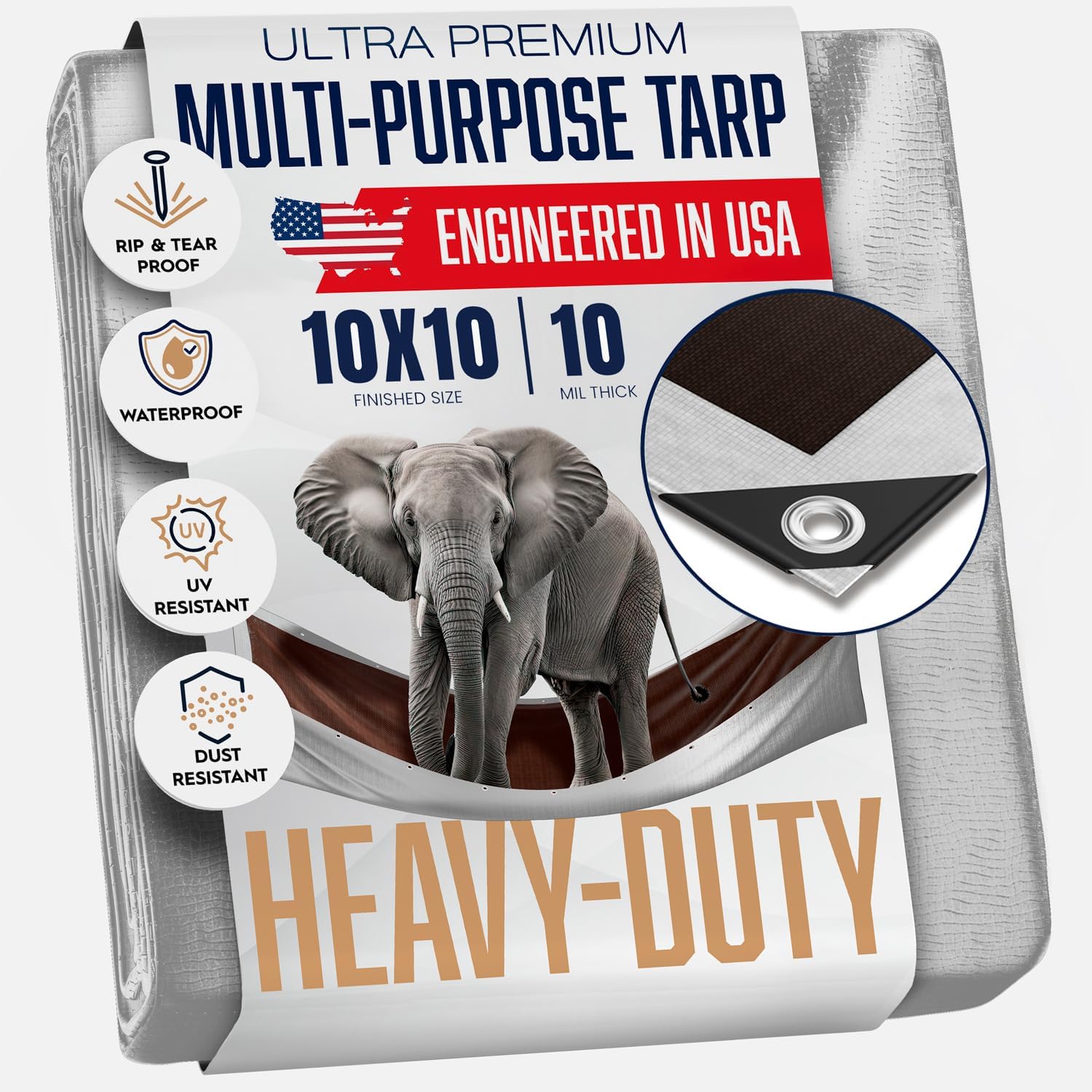 Detalle de 10x10 Heavy Duty Waterproof Tarp (10 Mil Thick) with Grommets Every 18 Inches