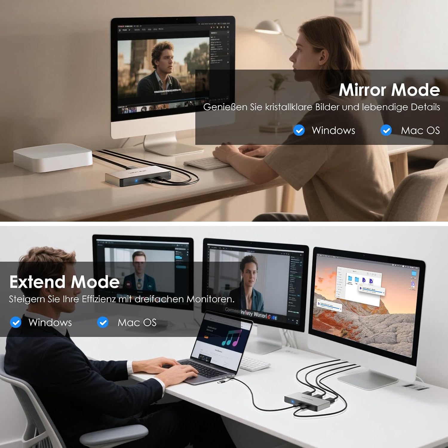 Detalle de WAVLINK Dockingstation Triple Monitor für macOS (M1–M4) – 3 HDMI/2 DP, 4K@60Hz und 100W Power Delivery