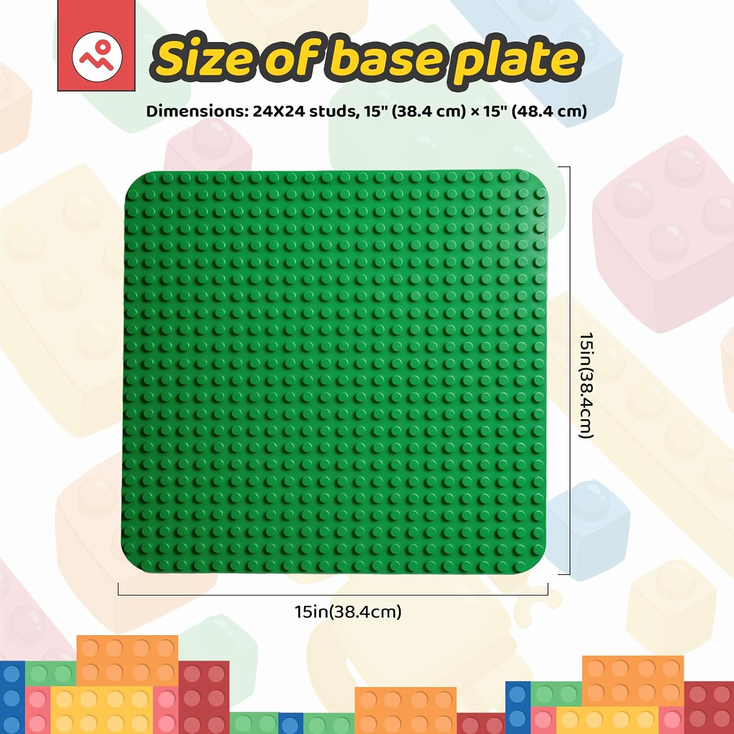 Detalle de HUIZDQ 2er-Set große Bauplatte (38,4 x 38,4 cm) mit 24 x 24 Noppen – grün, Classic Grundplatte für Klemmbausteine
