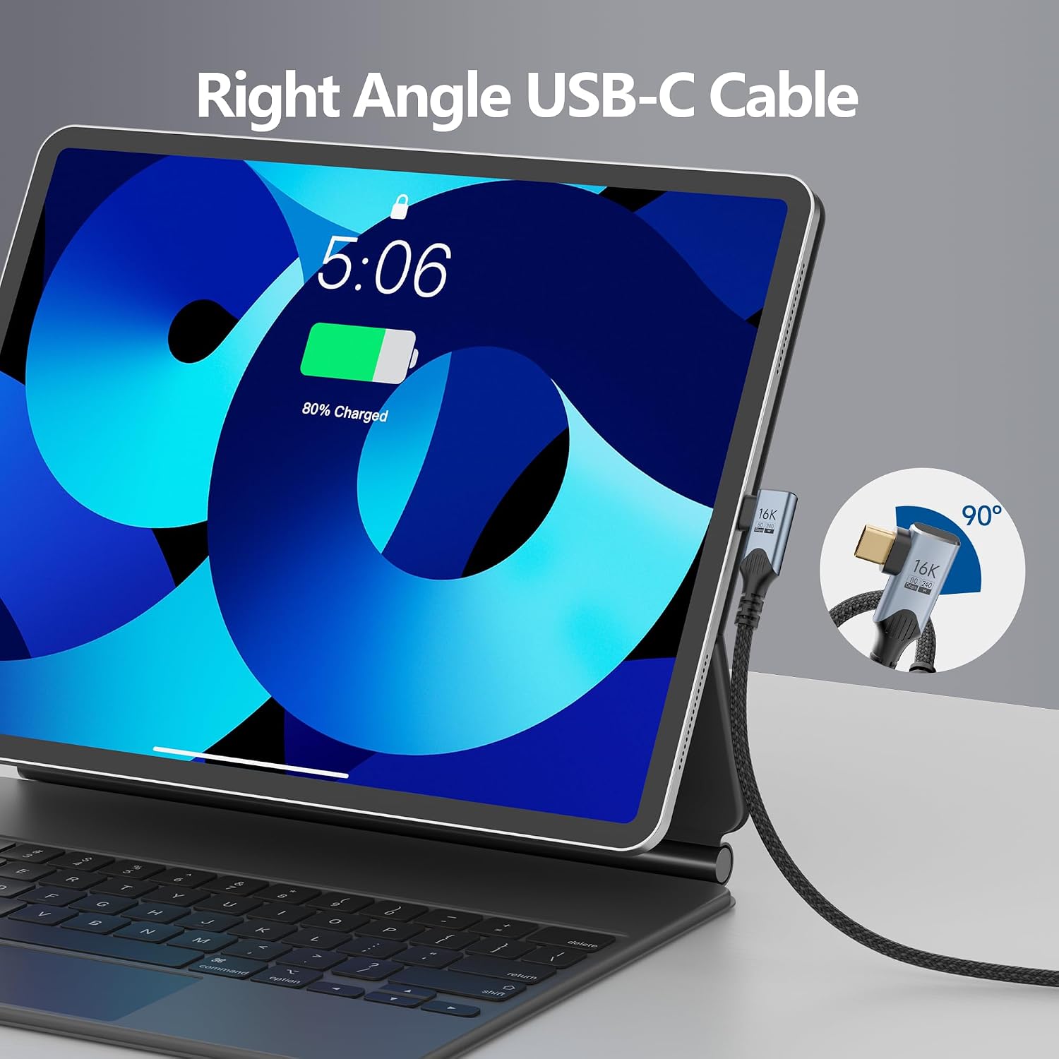 Detalle 2 de BAWIOFIAU USB‑C Kabel (90°) für Thunderbolt 5, 2 m – 240 W Laden & bis zu 80 Gbit/s, 8K@120 Hz