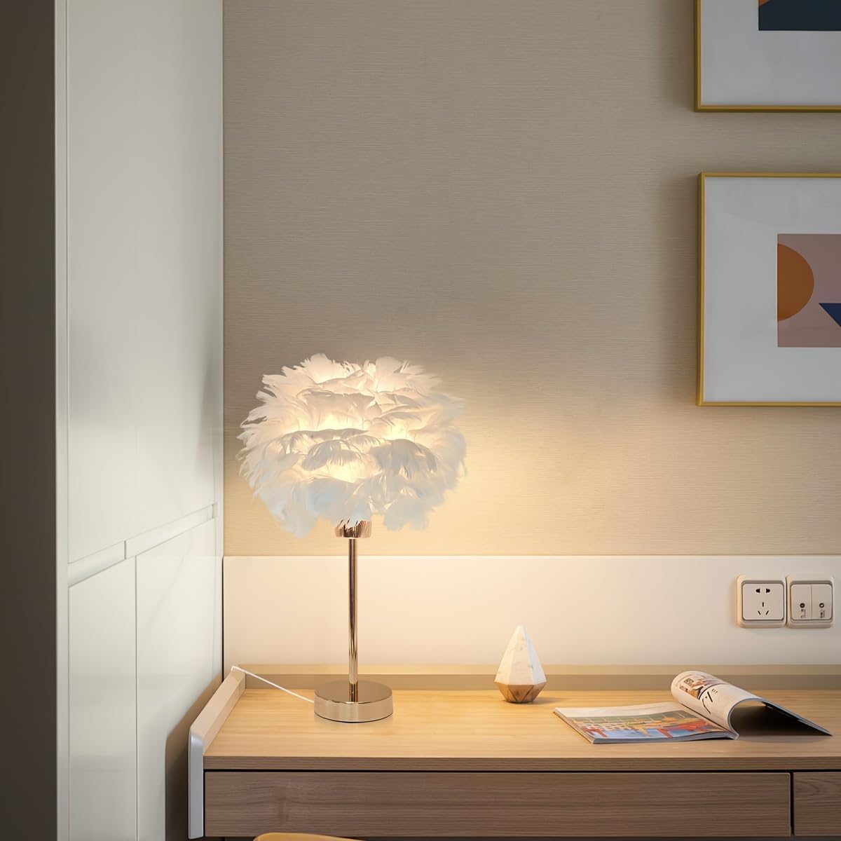 Thumbnail 4 de KUOP Nachttischlampe Moderne Tischleuchte E27 Schlaflicht Federlampe Weiß, 30 cm × 38 cm