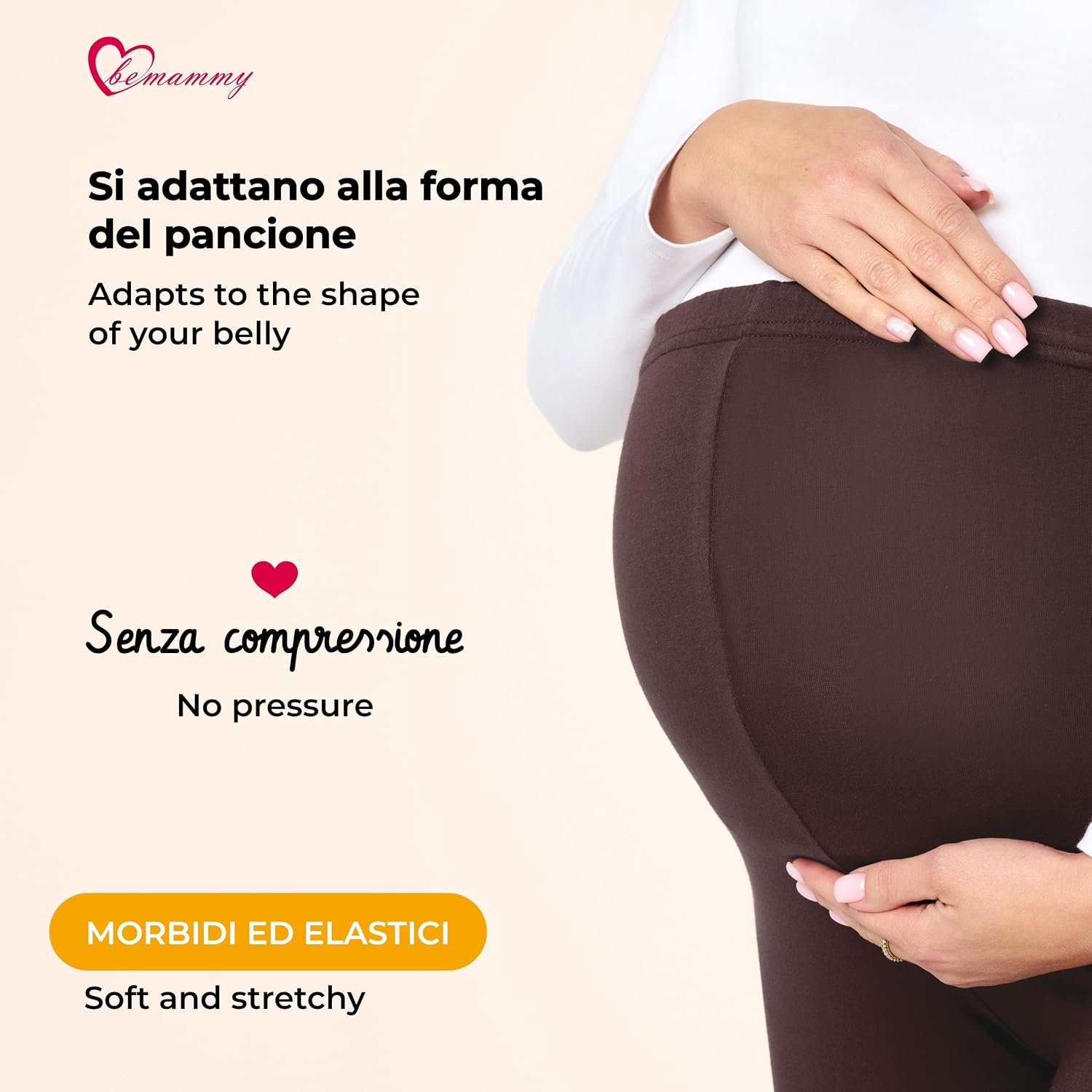 Detalle de Be Mammy Leggings premaman 3/4 BE20-229 a vita alta in cotone