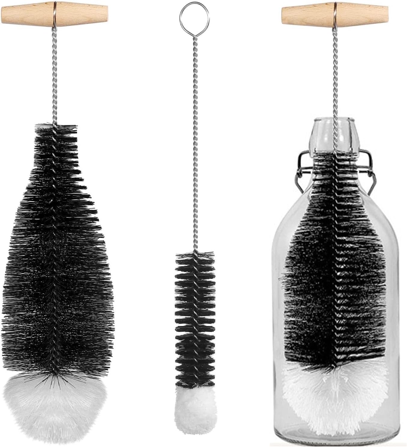 Detalle de Flaschenbürsten-Set für SodaStream Crystal Glasflaschen – 2er Reinigungssatz in zwei Größen (Schwarz)