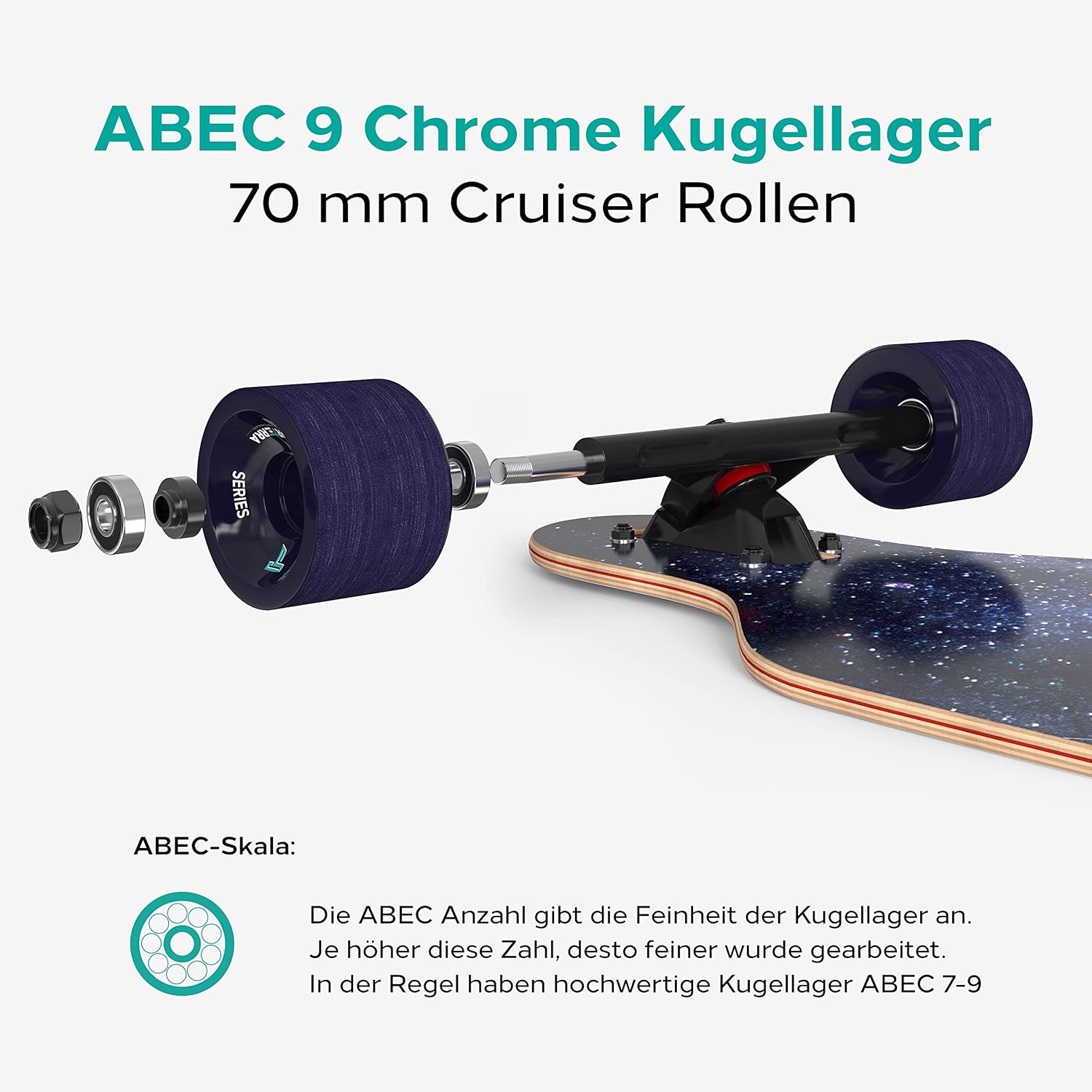 Detalle de Sporterra Longboard (Sommer-Angebot) – Longboard für Erwachsene und Jugendliche mit Ahorn-Deck