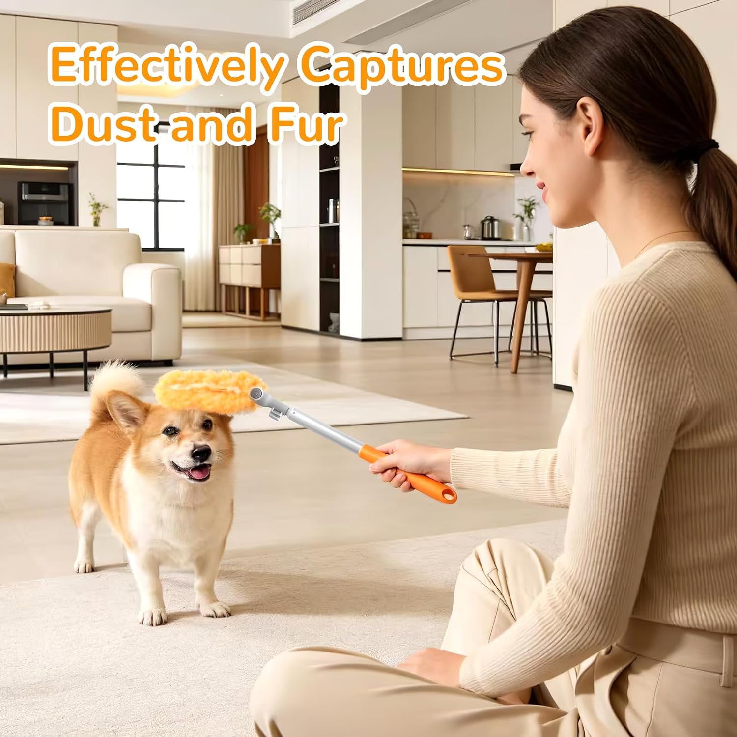 Thumbnail 4 de 6 ft Heavy Duty Extendable Duster with 50 Refills for Swiffer Duster, 360° Dual-Head, Orange