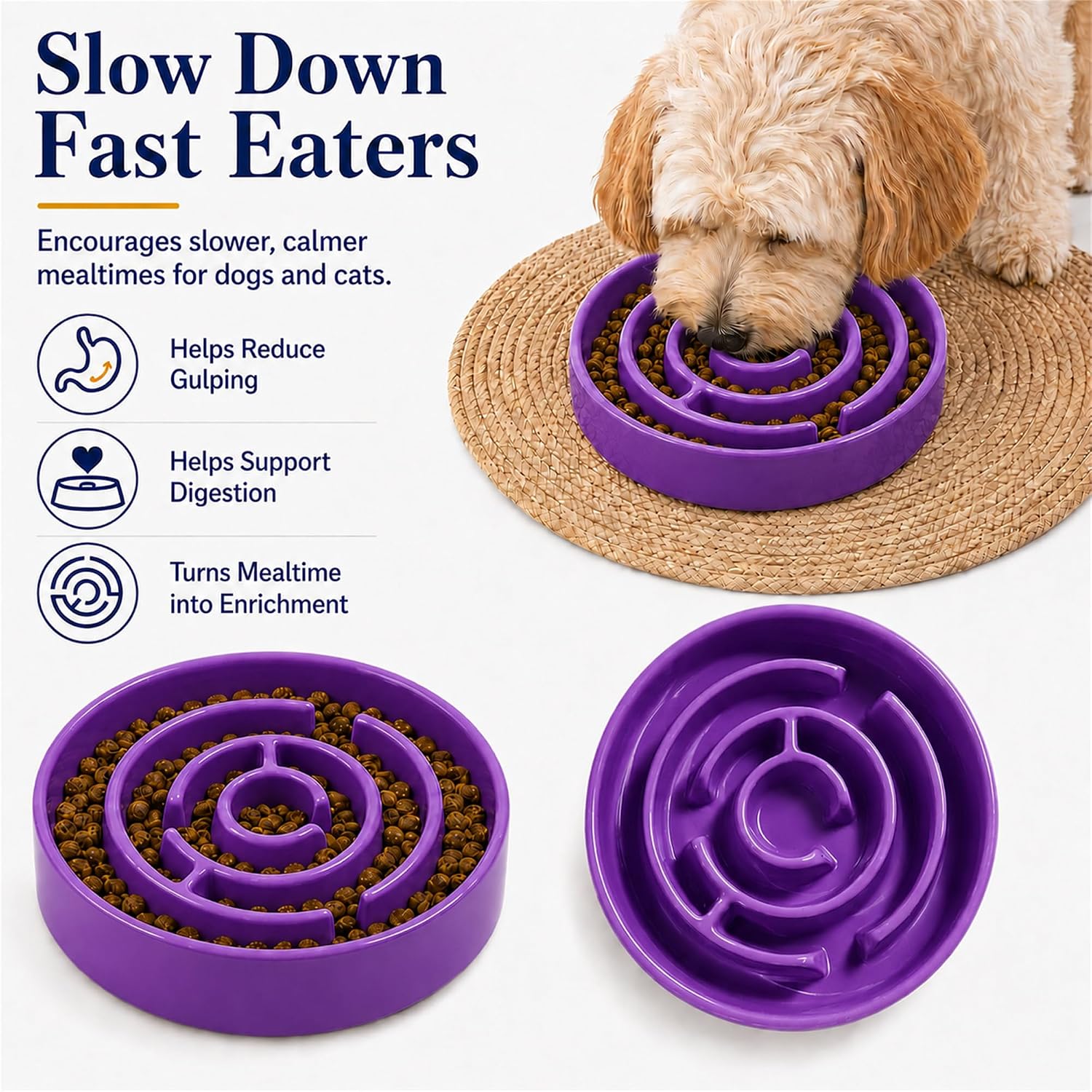 Thumbnail 6 de Ceramic Slow Feeder Dog Bowl, 1.5-Cup Capacity