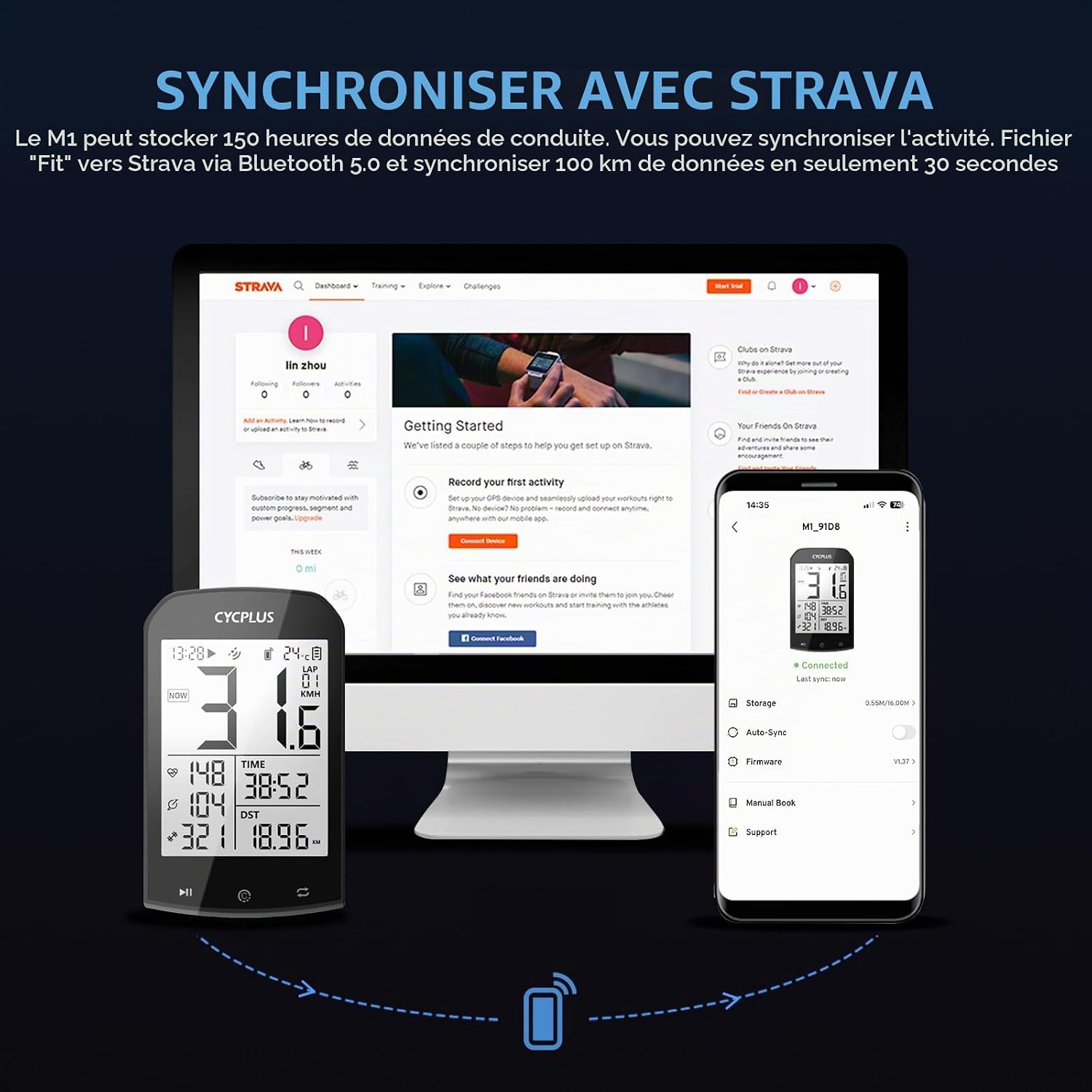 Thumbnail 6 de CYCPLUS M1 GPS-fietscomputer met 2,9-inch lcd, Bluetooth, ANT+ en IPX6