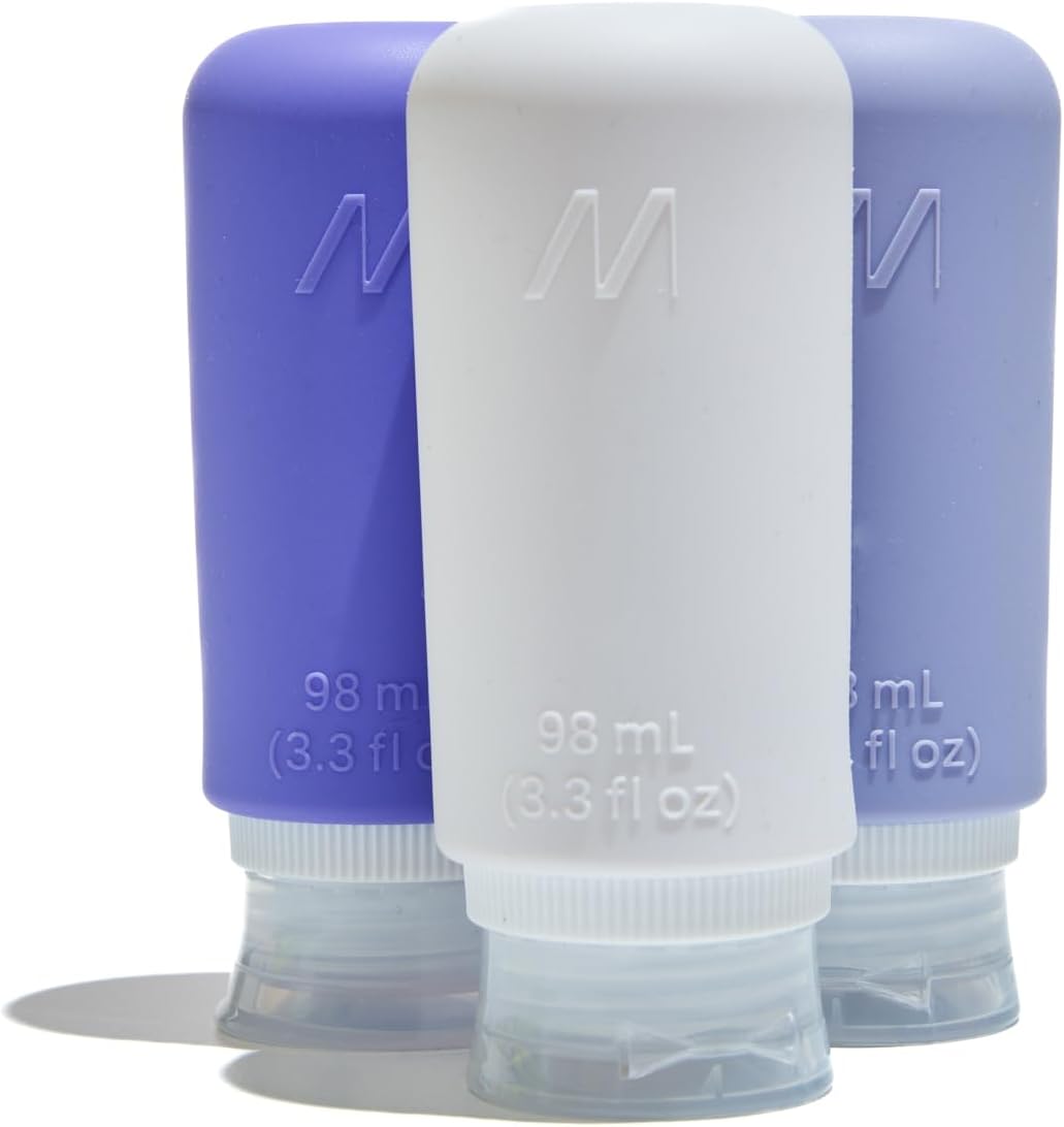 Muitomas set flaconi da viaggio in silicone con custodia trasparente (3 bottiglie) da 98 ml, colore lilla