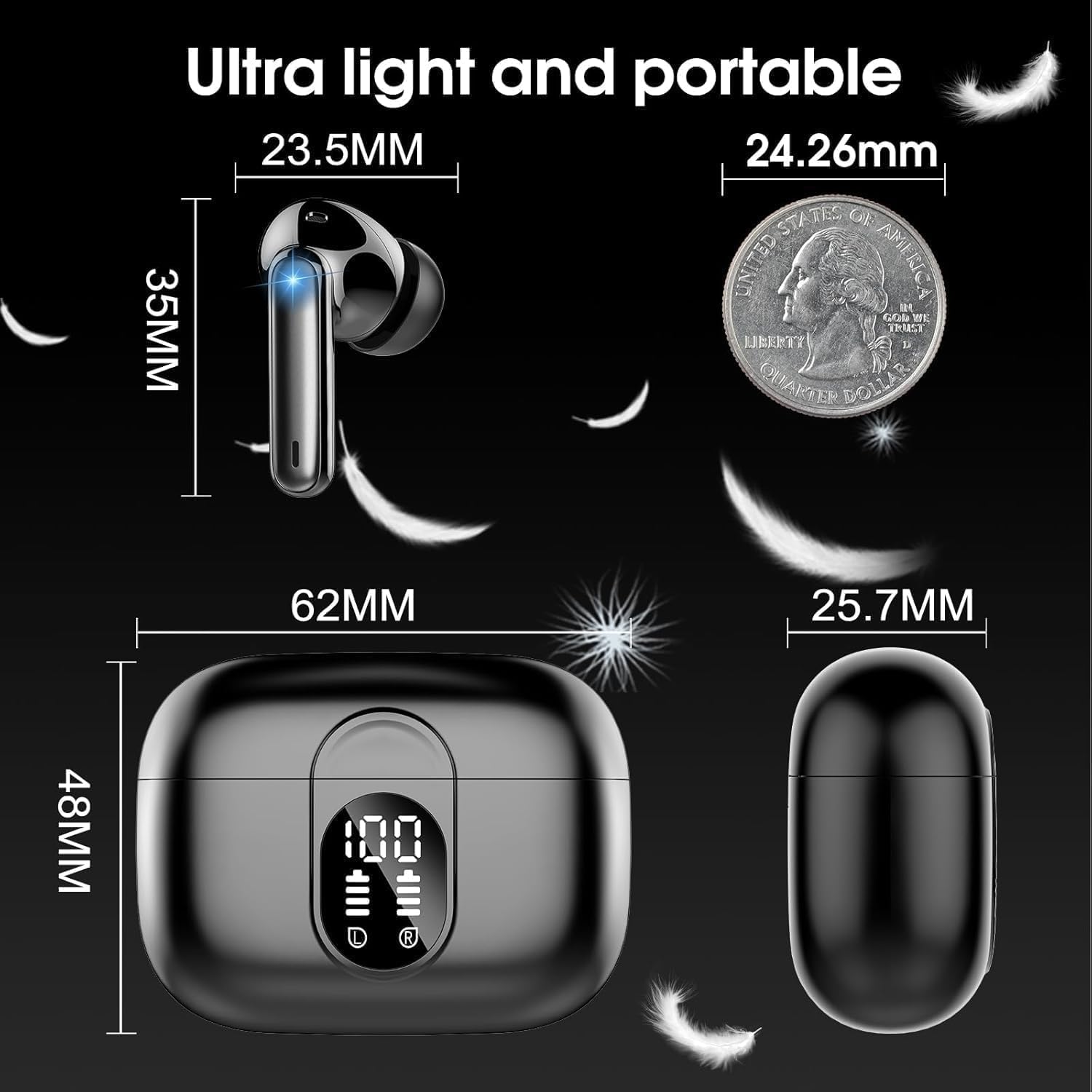 Detalle de Nuovo Cuffie Bluetooth 5.4: Auricolari In-Ear HiFi con 4 ENC Microfoni, 50 Ore e Display LED