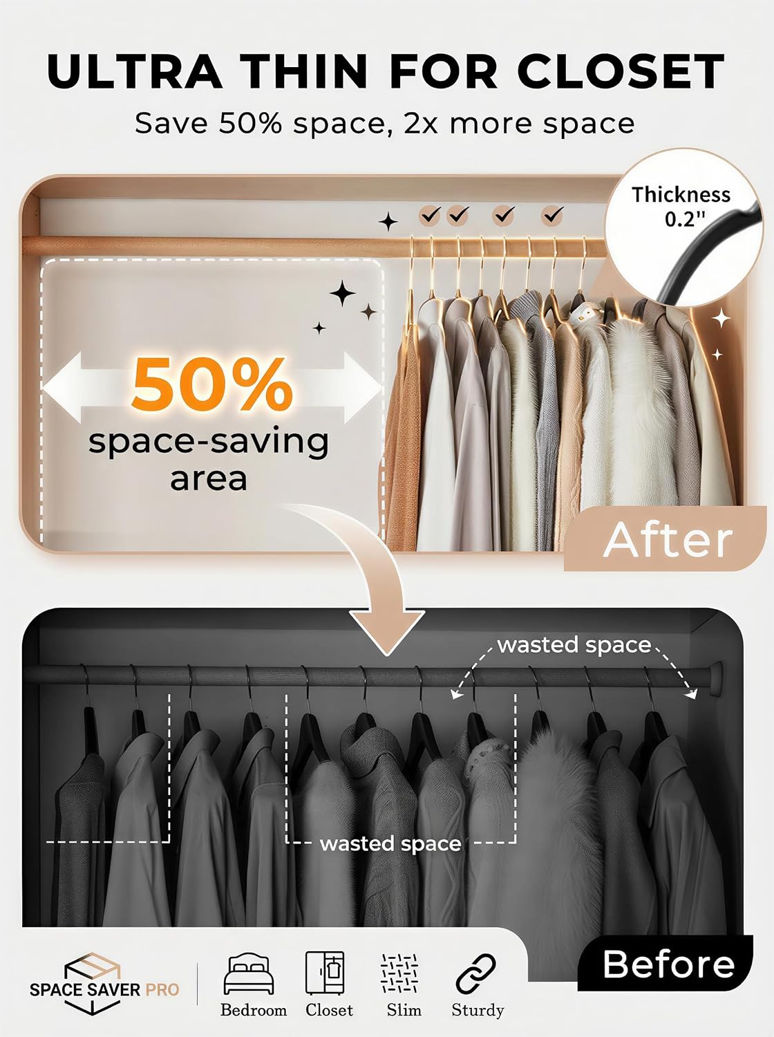 Detalle de SMARTOR Heavy-Duty Plastic Hangers (50 Pack) — Slim Non-Velvet Hangers with 360° Swivel Hook