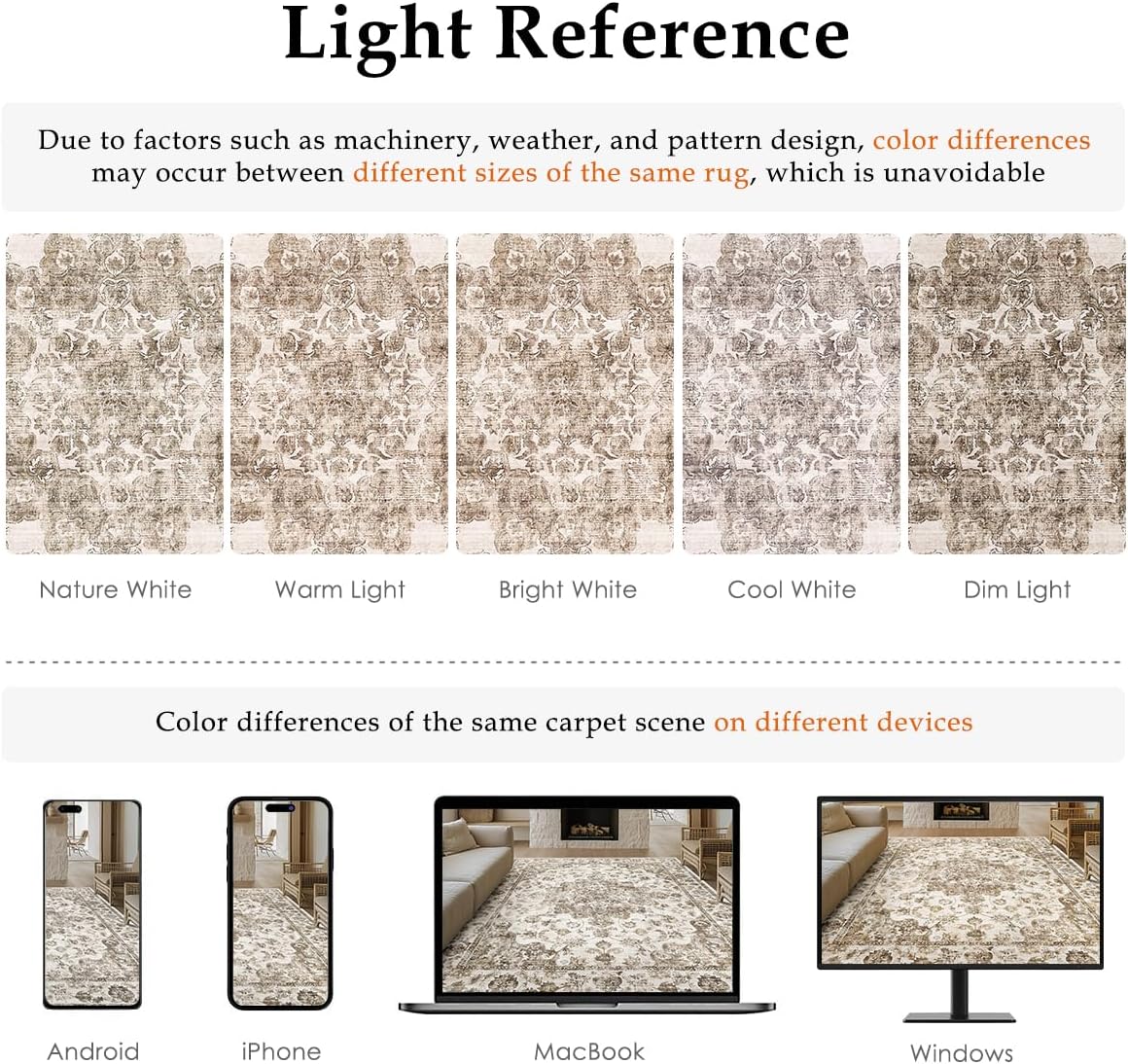 Thumbnail 1 de HUGEAR Vintage Style Large Area Rug (Brown) 300x400cm – non-slip, washable low pile