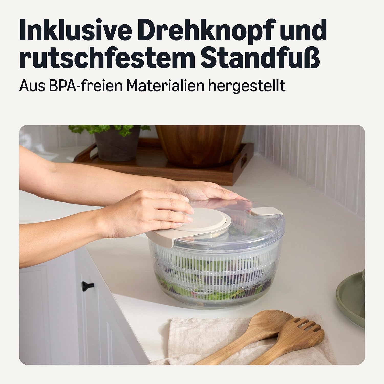Thumbnail 2 de Amazon Basics Salatschleuder 4L BPA-frei, Leinengrau – zuverlässig für Waschen und Trocknen von Blattgemüse