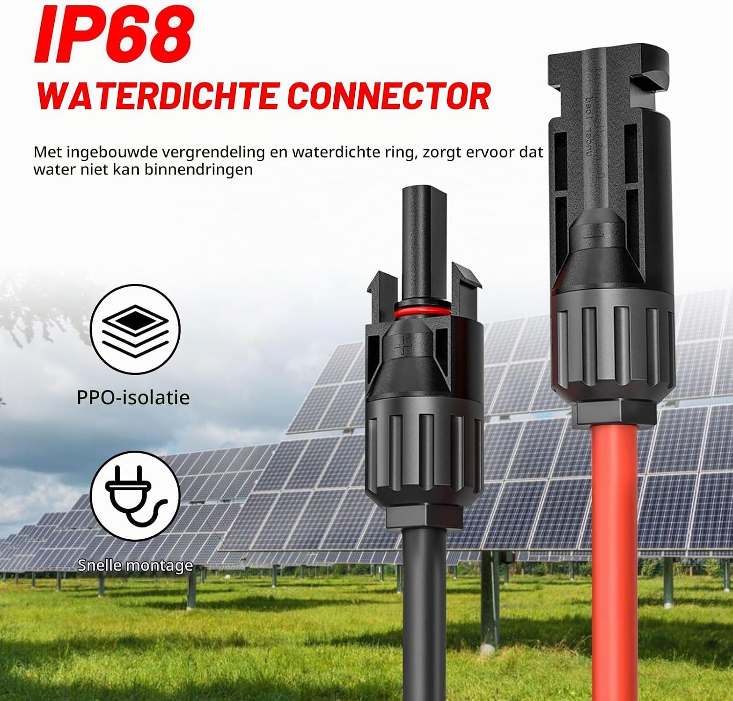 Detalle 2 de Puiseno zonnekabel 4 mm², 2 m, rood-zwart met zonnestekkers