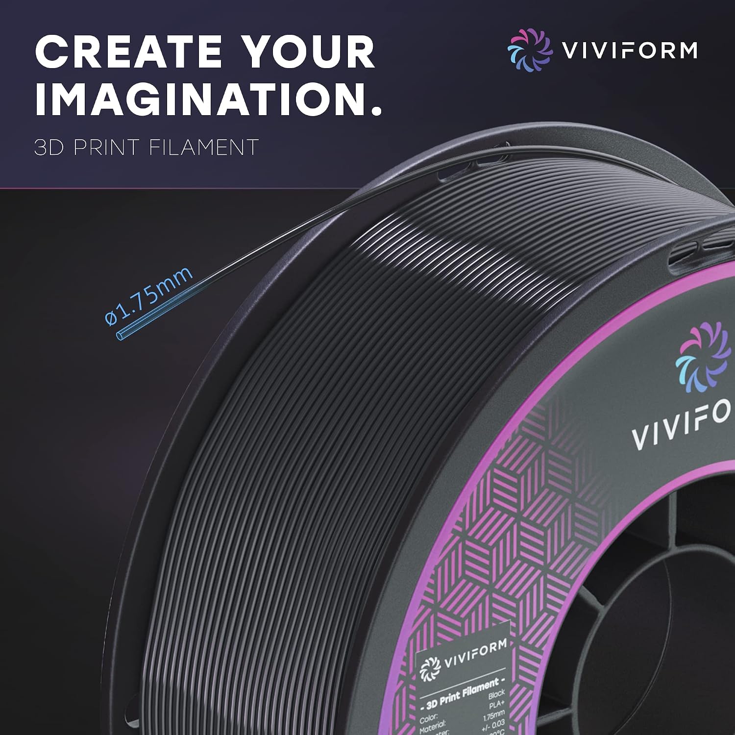 Detalle 2 de Viviform VF-PLA101 PLA+-filament, 1 kg, svart, Ø 1,75 mm