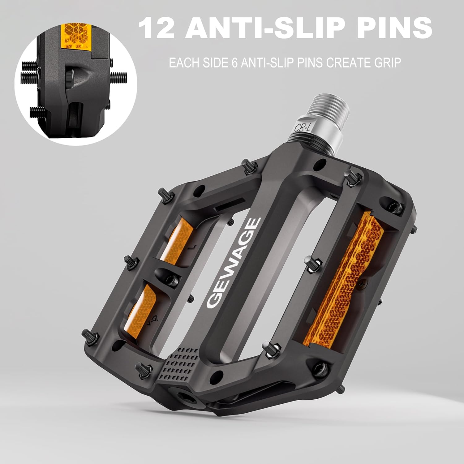 Thumbnail 5 de GEWAGE Pédales de vélo en fibre de nylon avec réflecteurs – compatibles 9/16 et roulements étanches