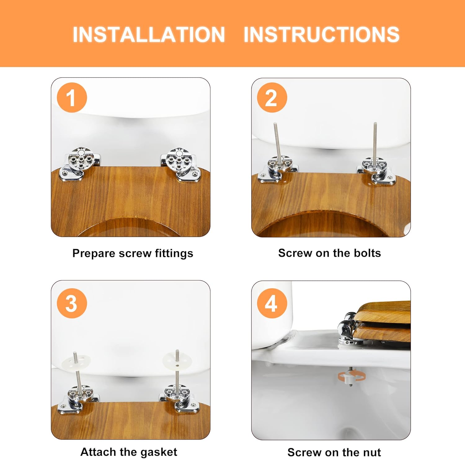 Thumbnail 6 de Angel Shield Natural Oak Toilet Seat with Quiet Close, Quick Release Hinges and Antibacterial Surface
