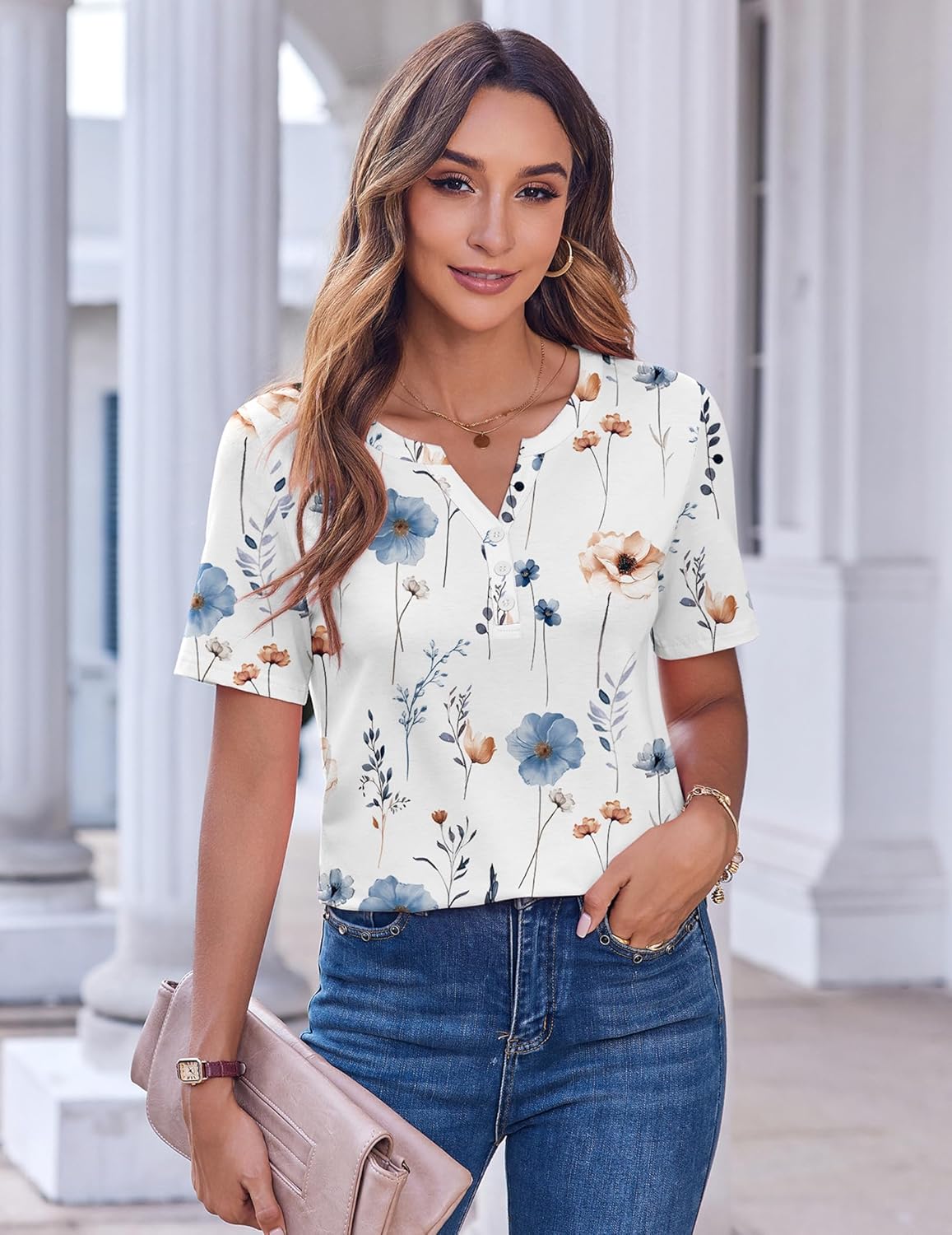 Thumbnail 1 de Zeagoo Womens Summer Tops V Neck Short Sleeve