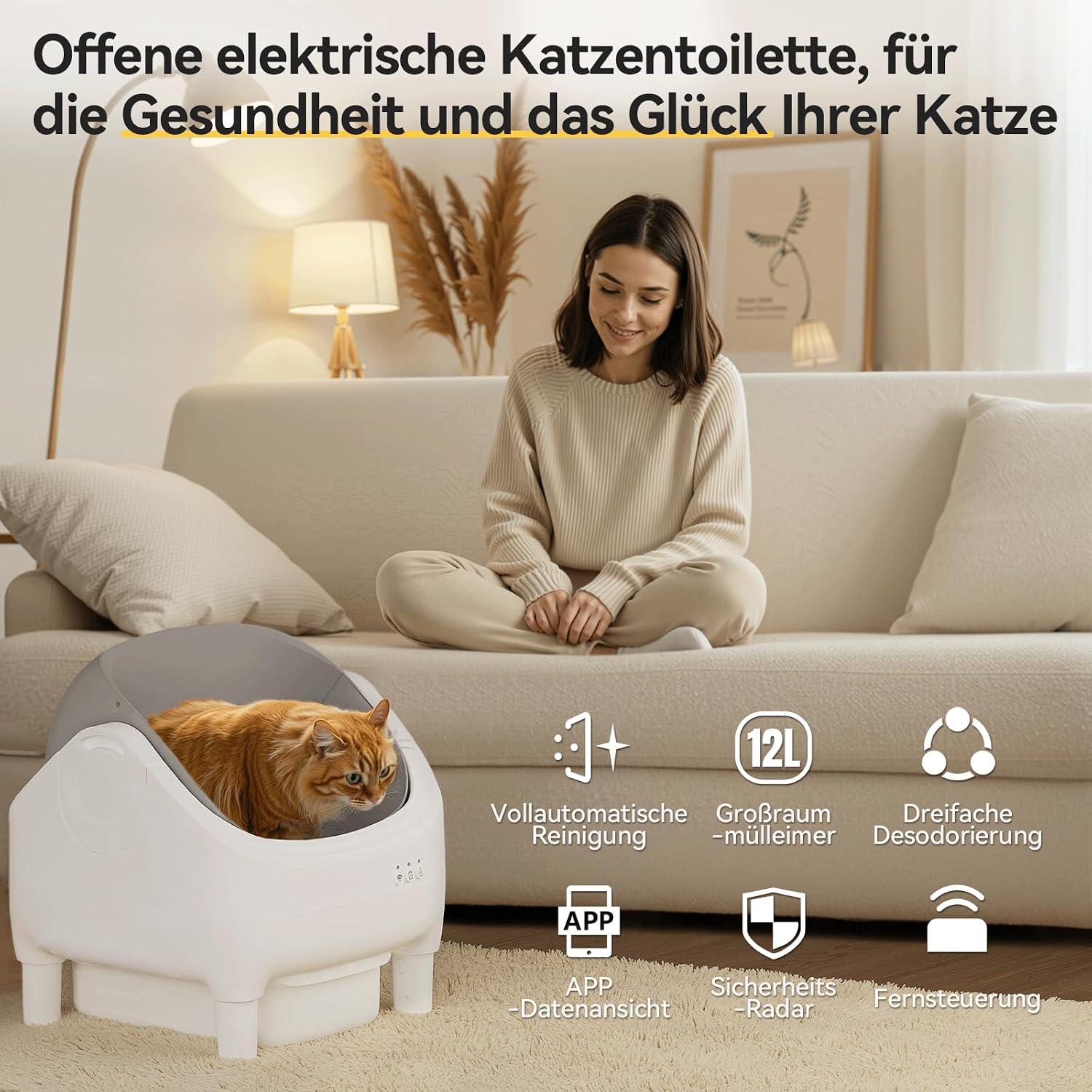 Detalle de JUMMICO Selbstreiniger Katzentoilette – XXL Top Open Design mit App-Kontrolle