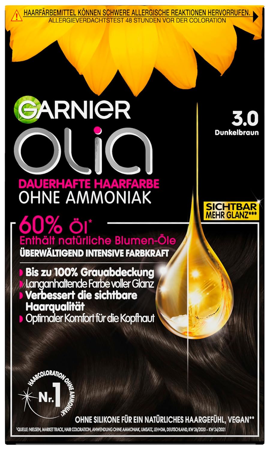 Thumbnail 6 de Garnier Olia Dauerhafte Haarfarbe ohne Ammoniak Nr. 3.0 Dunkelbraun (Packung mit 2), 1 Stück