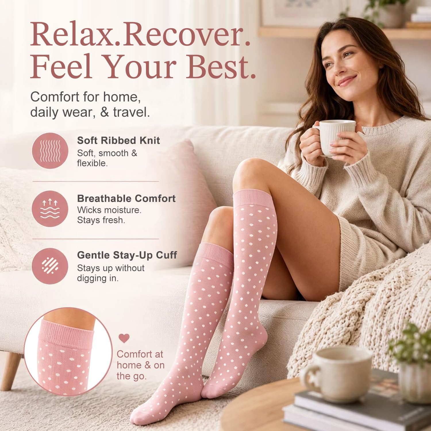 Detalle de Laite Hebe 4 Pairs Compression Socks for Women & Men (15-20 mmHg) — All-Day Support for Nurses, Runners, and Busy Hands