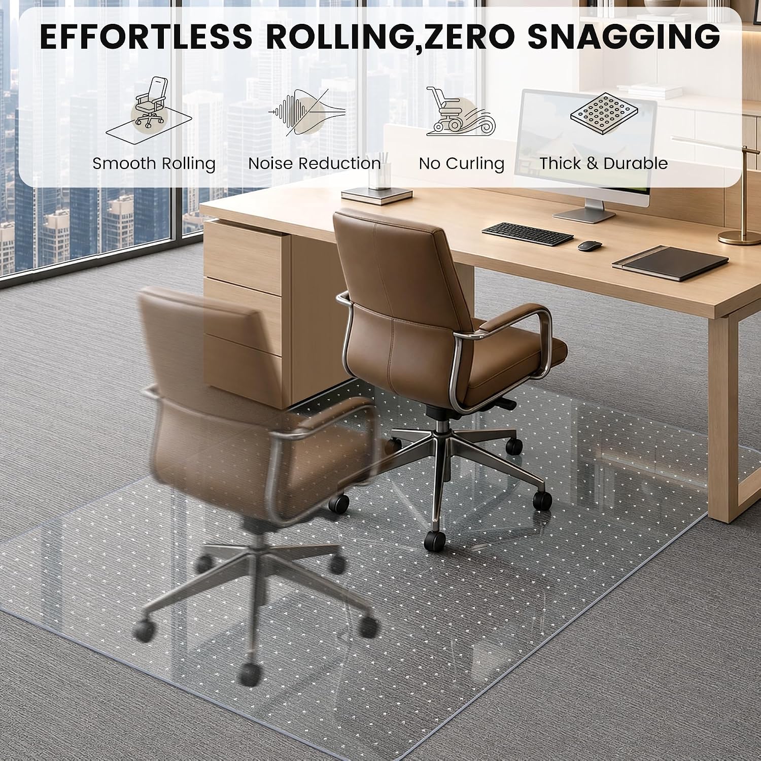 Detalle de LeapYouth 46 x 96 Inch Clear PVC Chair Mat for Low-Pile Carpet