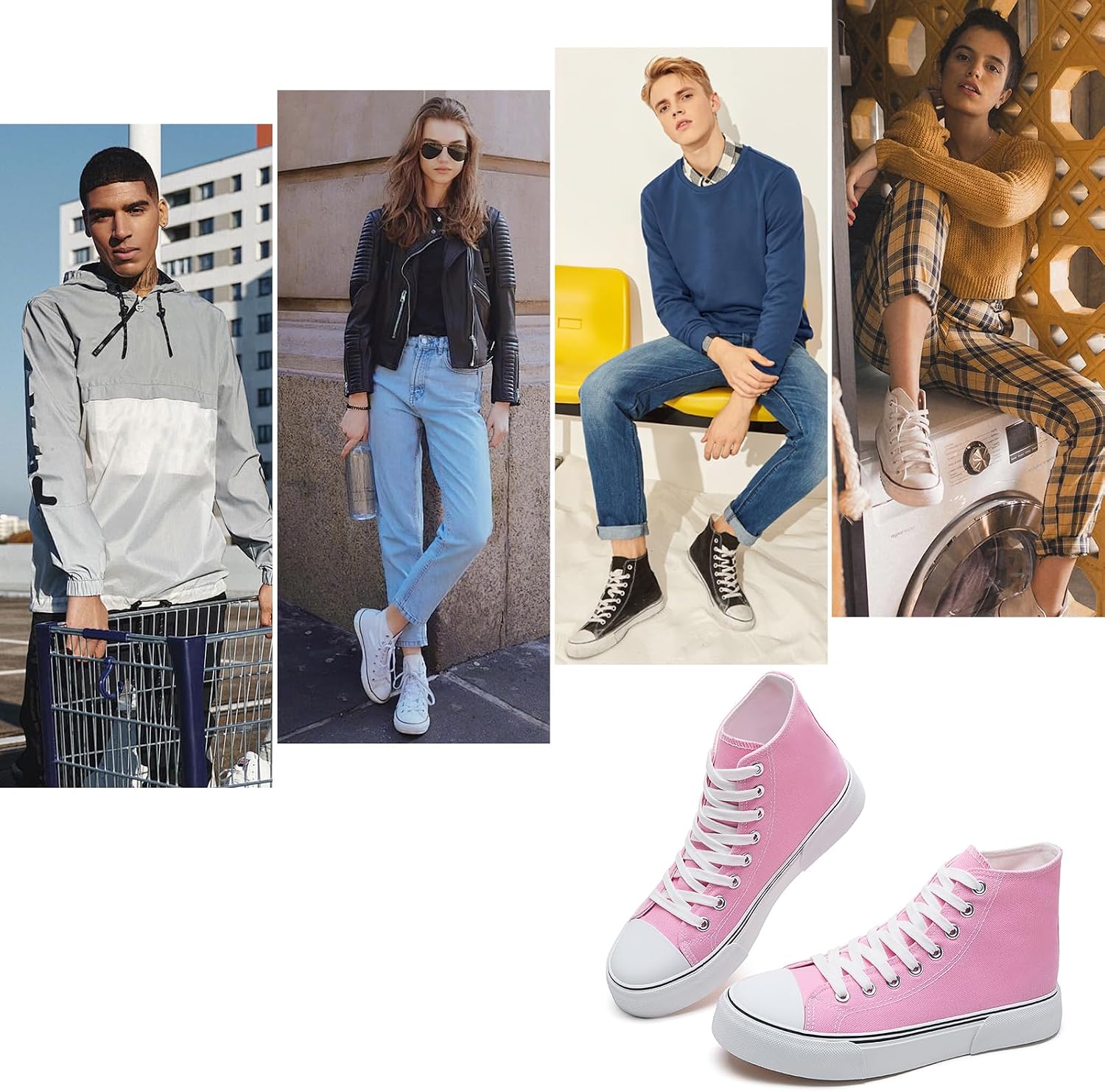 Thumbnail 1 de hash bubbie High-Top Canvas Sneakers with Lace-Up Fit and Rubber Grip Sole