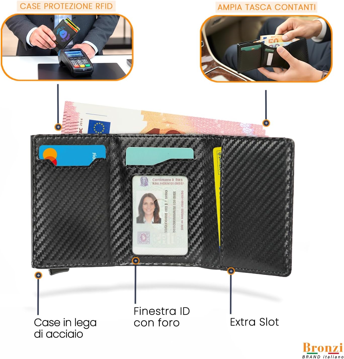 Thumbnail 2 de Bronzi Portafoglio Uomo Slim Piccolo 10x6,5 cm