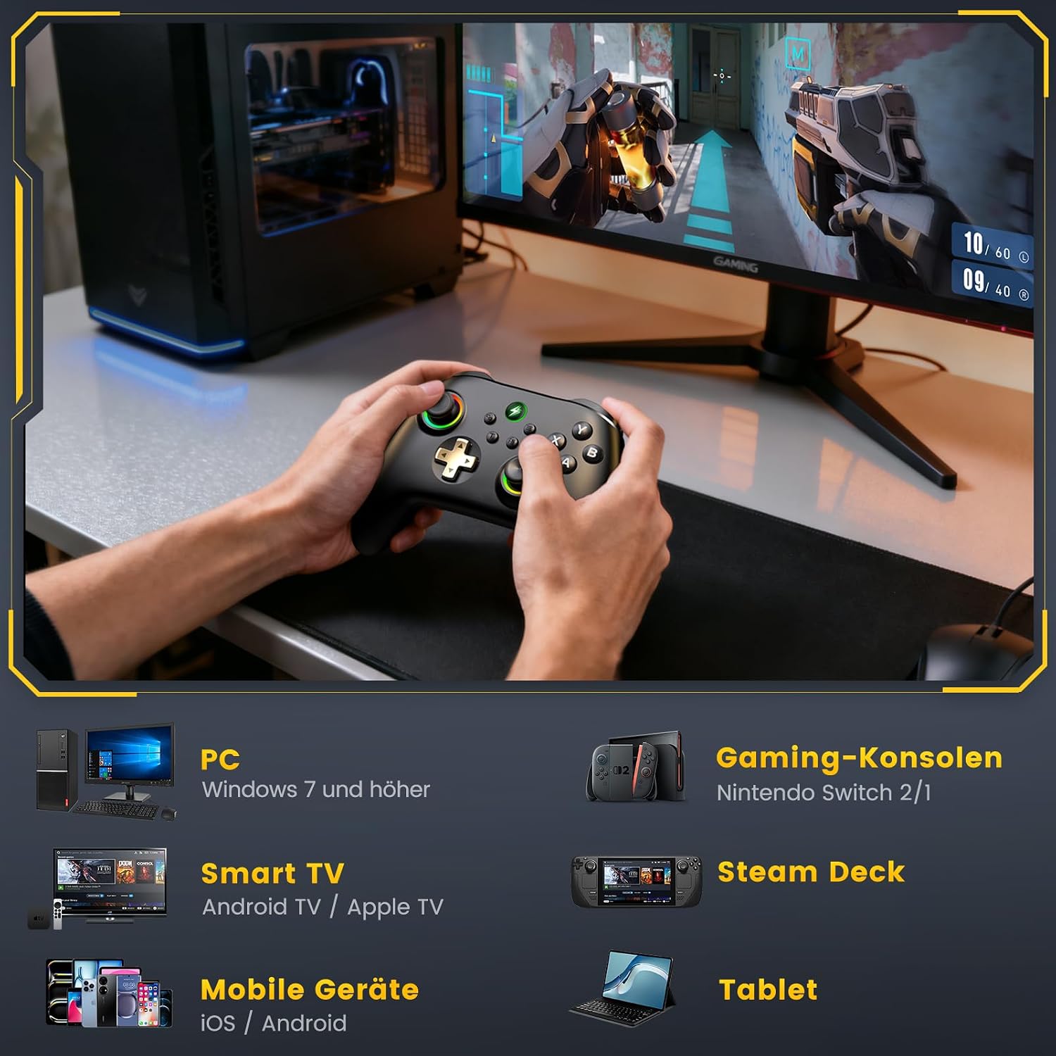 Thumbnail 4 de HELLCOOL PC Controller mit Ladestation – 2,4 GHz Wireless Gamepad mit Hall-Effekt Joysticks, 1000 Hz Polling Rate und Vielseitigkeit
