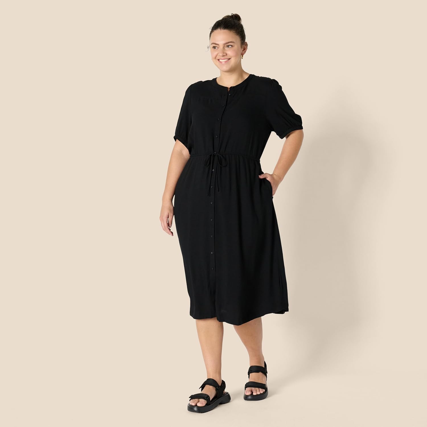 Thumbnail 5 de Amazon Essentials Donna Abito midi a trapezio con mezze maniche e tasche in viscosa