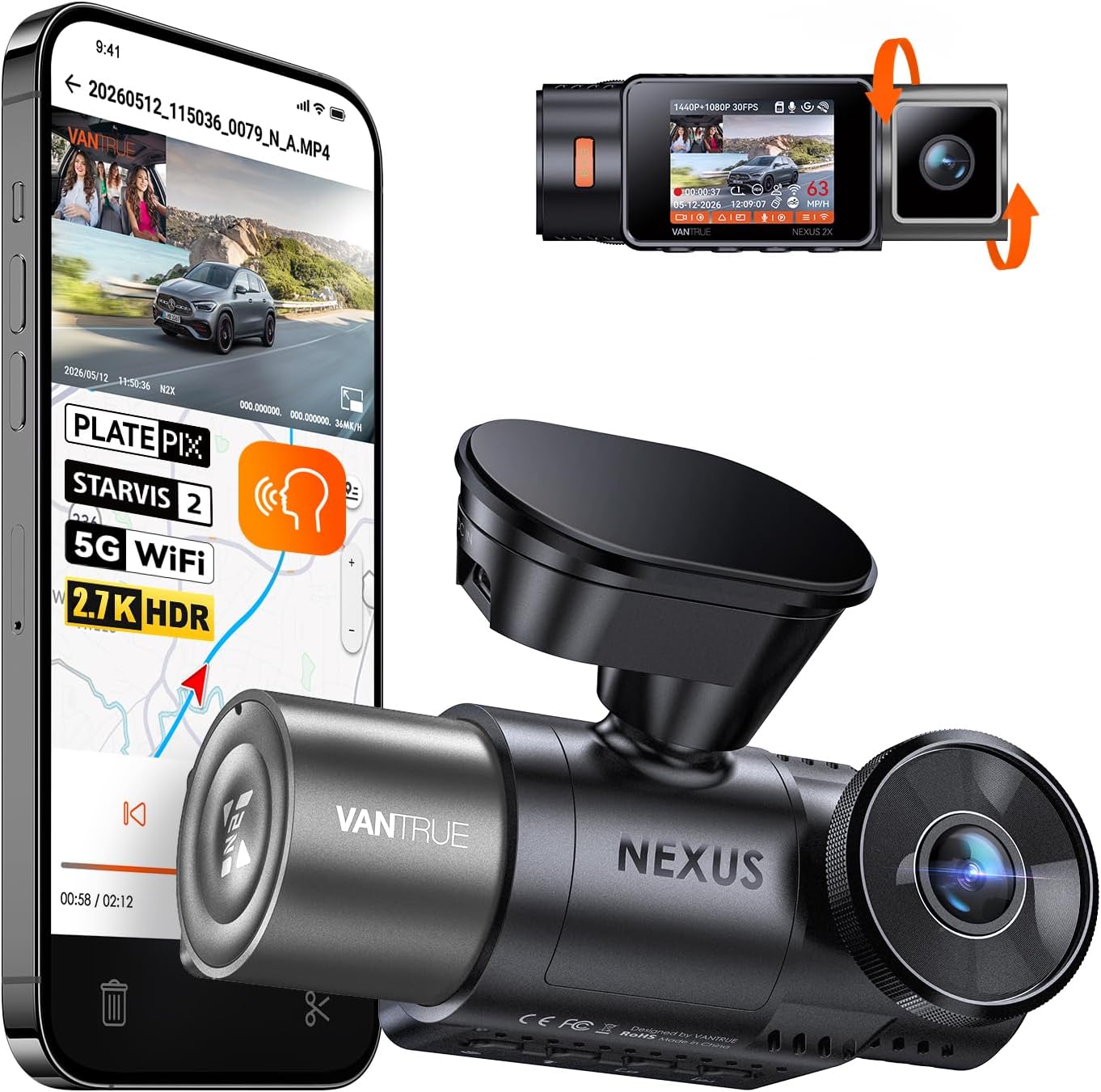 Detalle de Vantrue N2X 2.7K Dash Cam 512GB