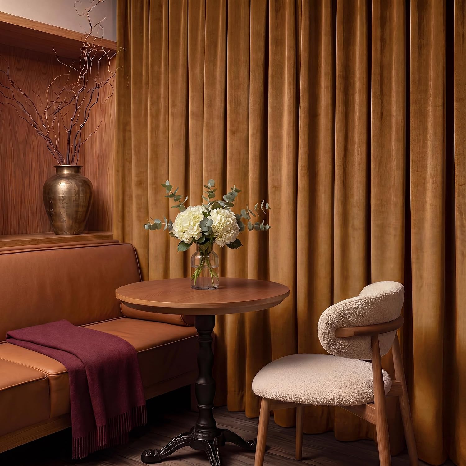 Thumbnail 4 de RYB HOME Burnt Orange Velvet Curtains (52" W x 90" L) – 2 Panels, Room Darkening & Thermal Insulation
